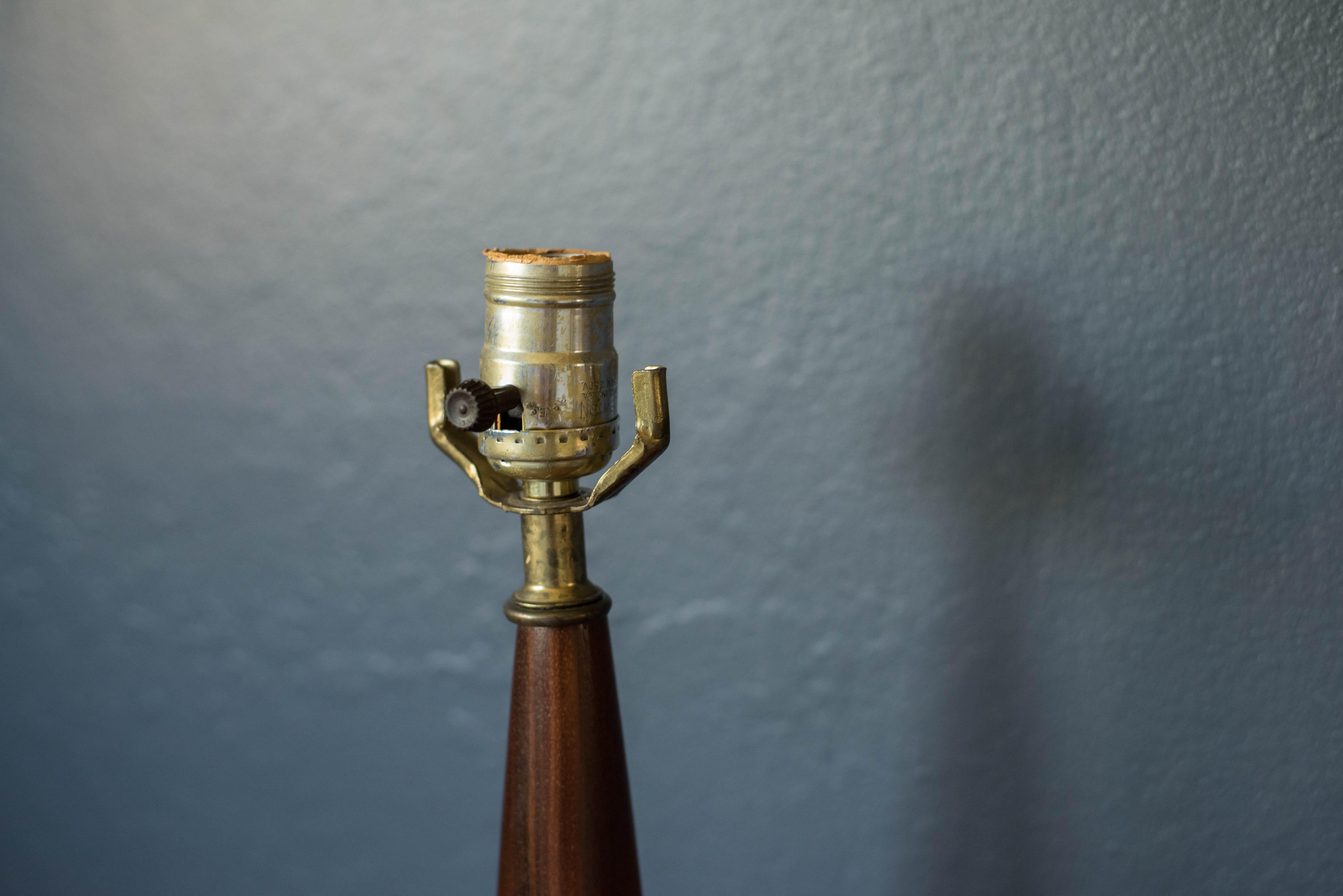 Mid-20th Century Vintage Walnut and Brass Table Lamp