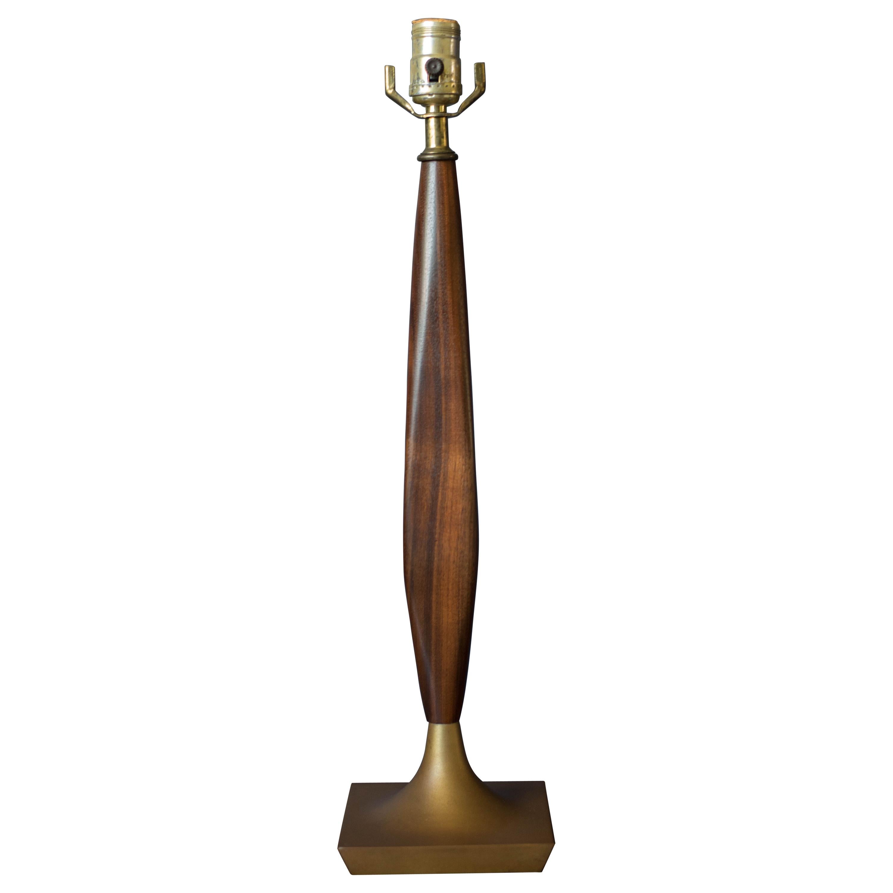 Vintage Walnut and Brass Table Lamp