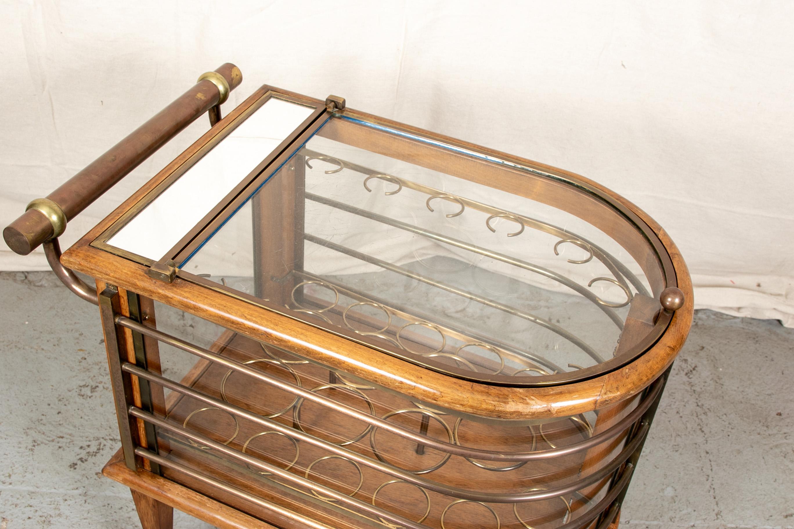 Vintage Walnut and Bronze Bar Cart 2