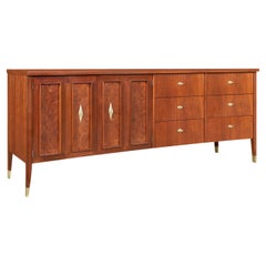 Vintage Walnut and Burl Wood Curved Credenza