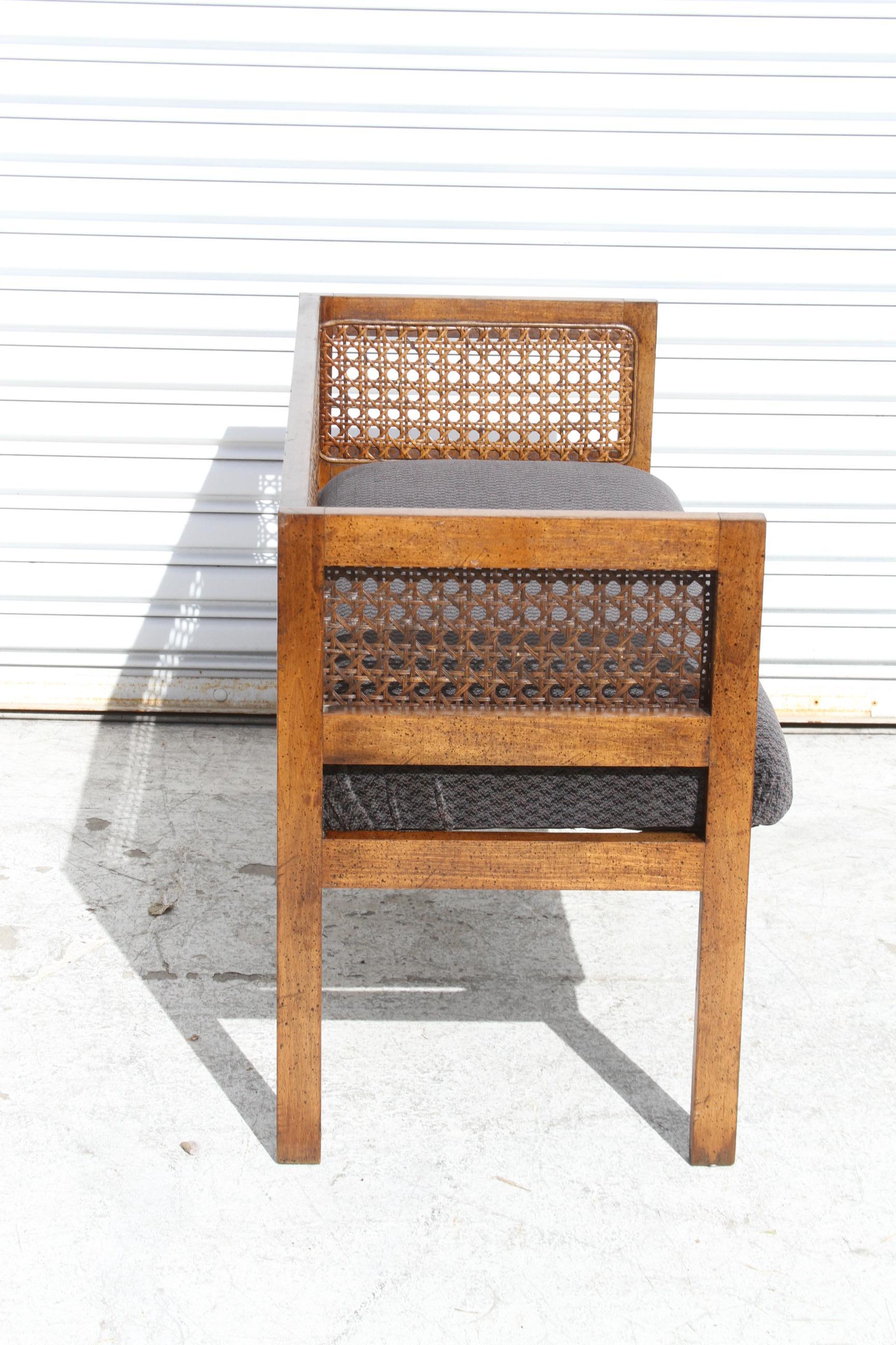 American Vintage Walnut and Cane Upholstered Settee