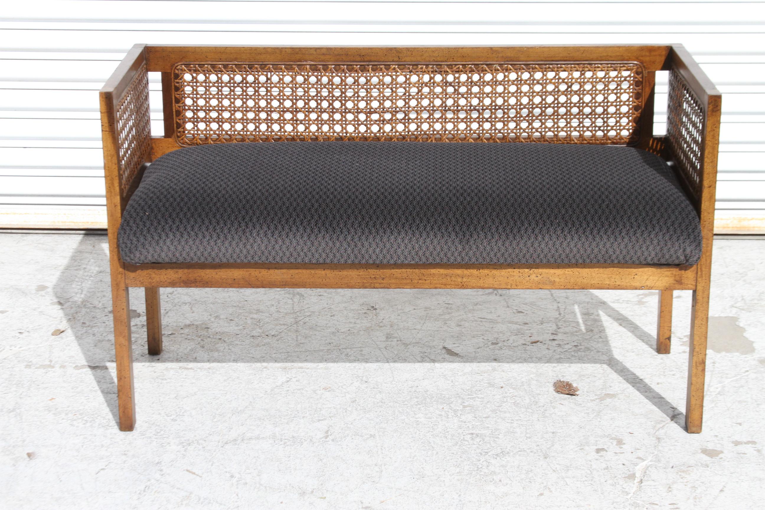 20th Century Vintage Walnut and Cane Upholstered Settee