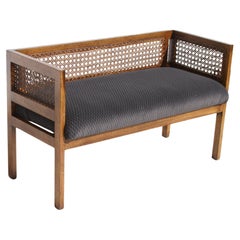 Vintage Walnut and Cane Upholstered Settee