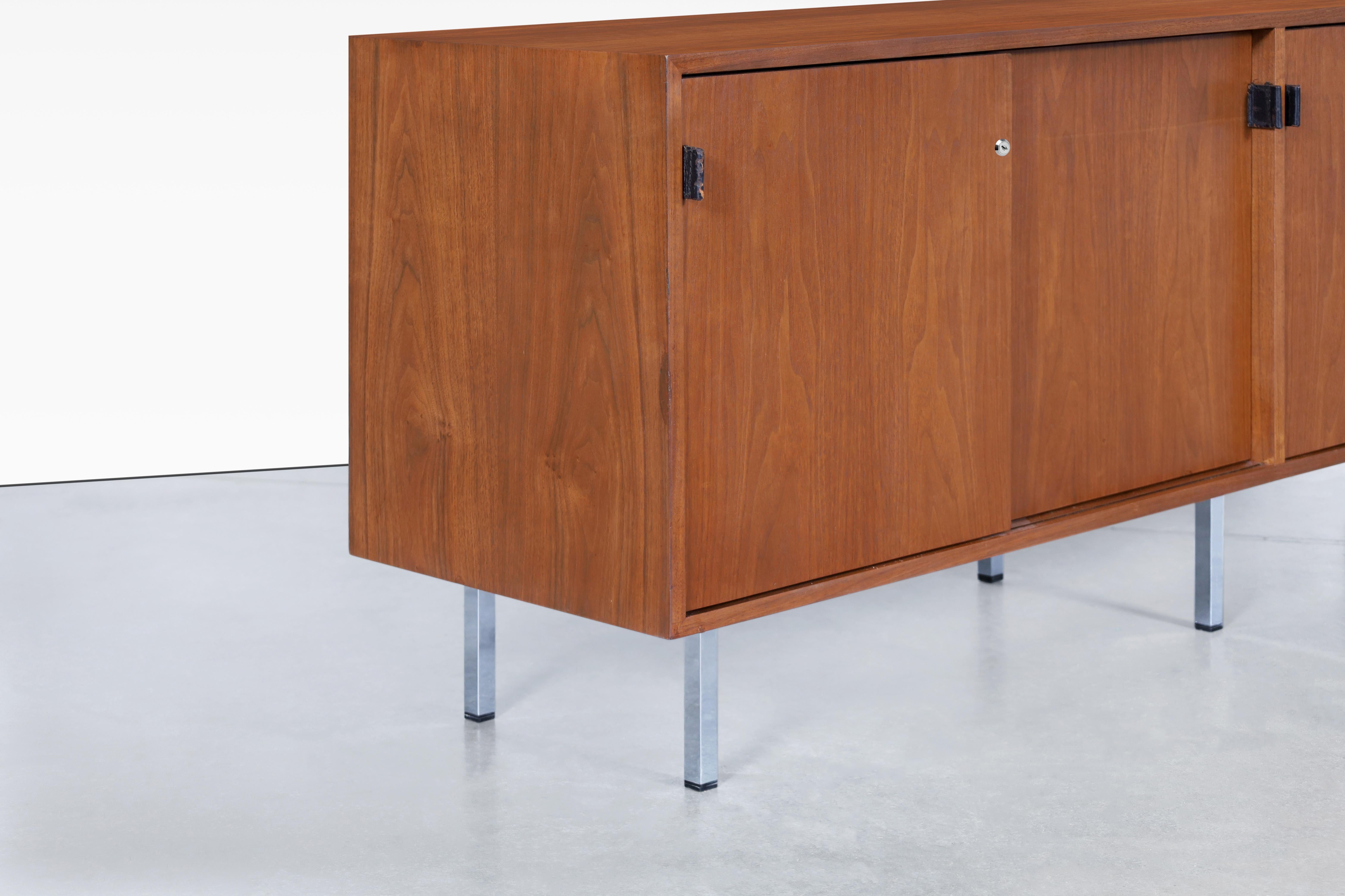 Mid-Century Modern Vintage Walnut and Chrome Credenza by Florence Knoll For Sale