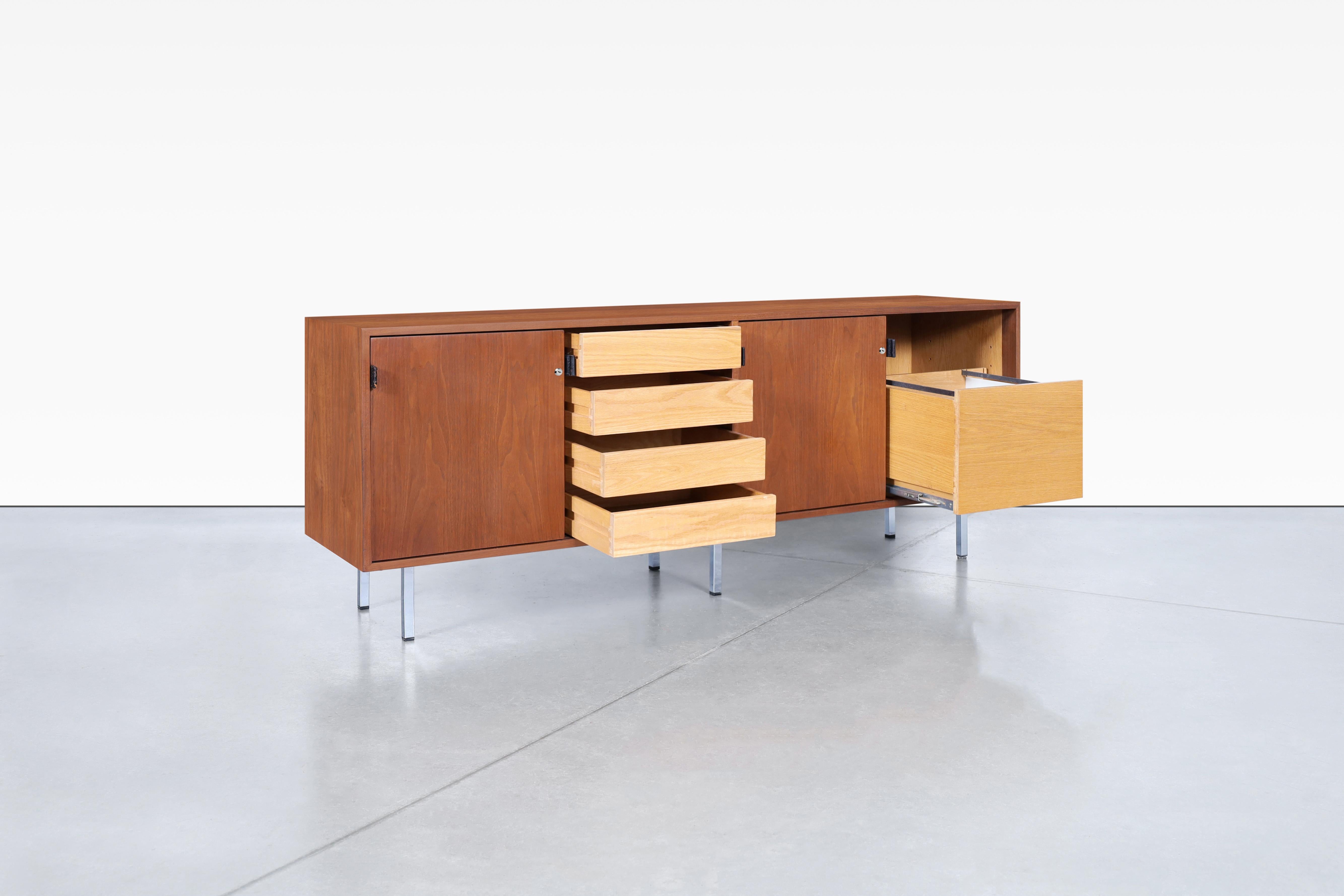 Mid-20th Century Vintage Walnut and Chrome Credenza by Florence Knoll For Sale
