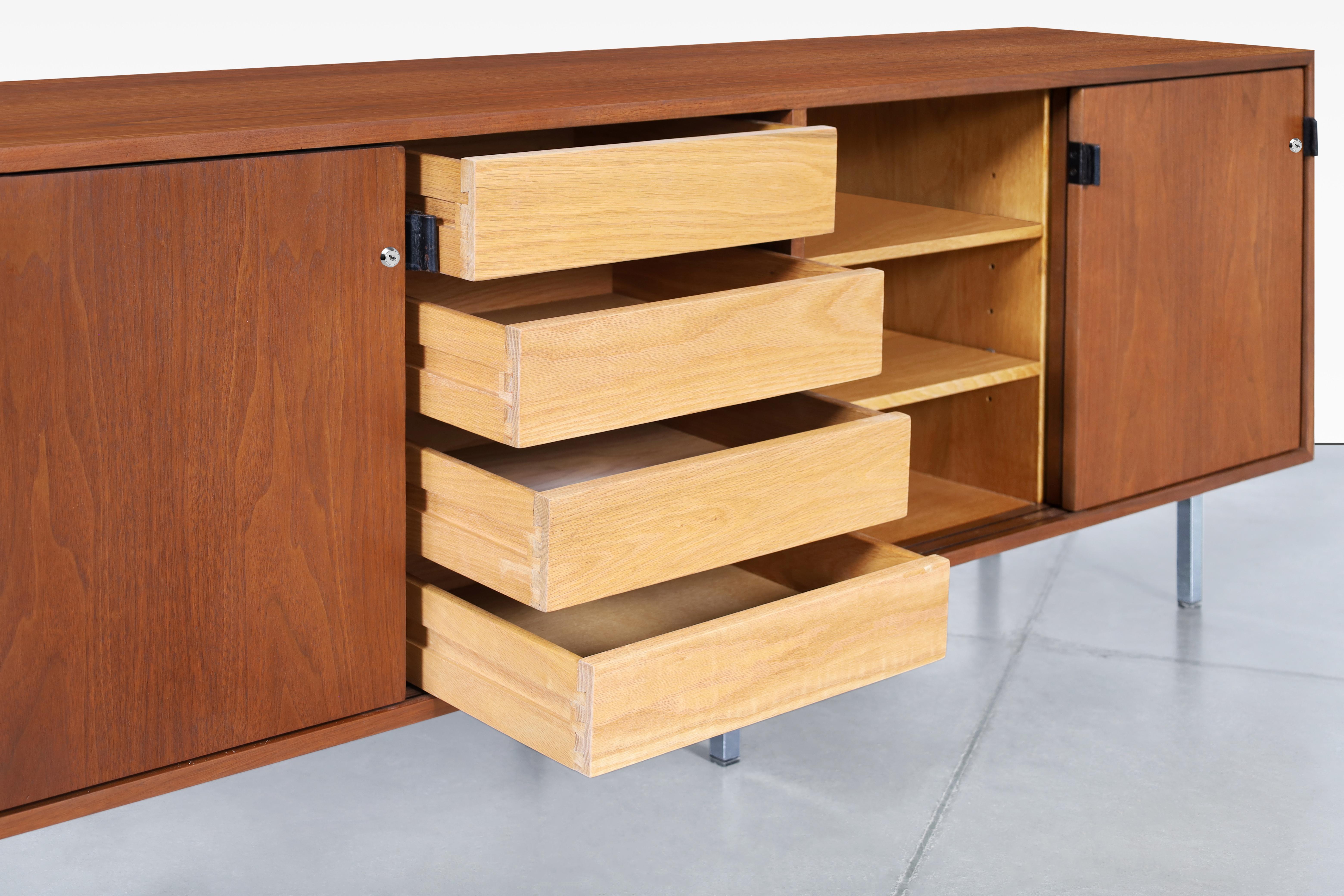 Steel Vintage Walnut and Chrome Credenza by Florence Knoll For Sale