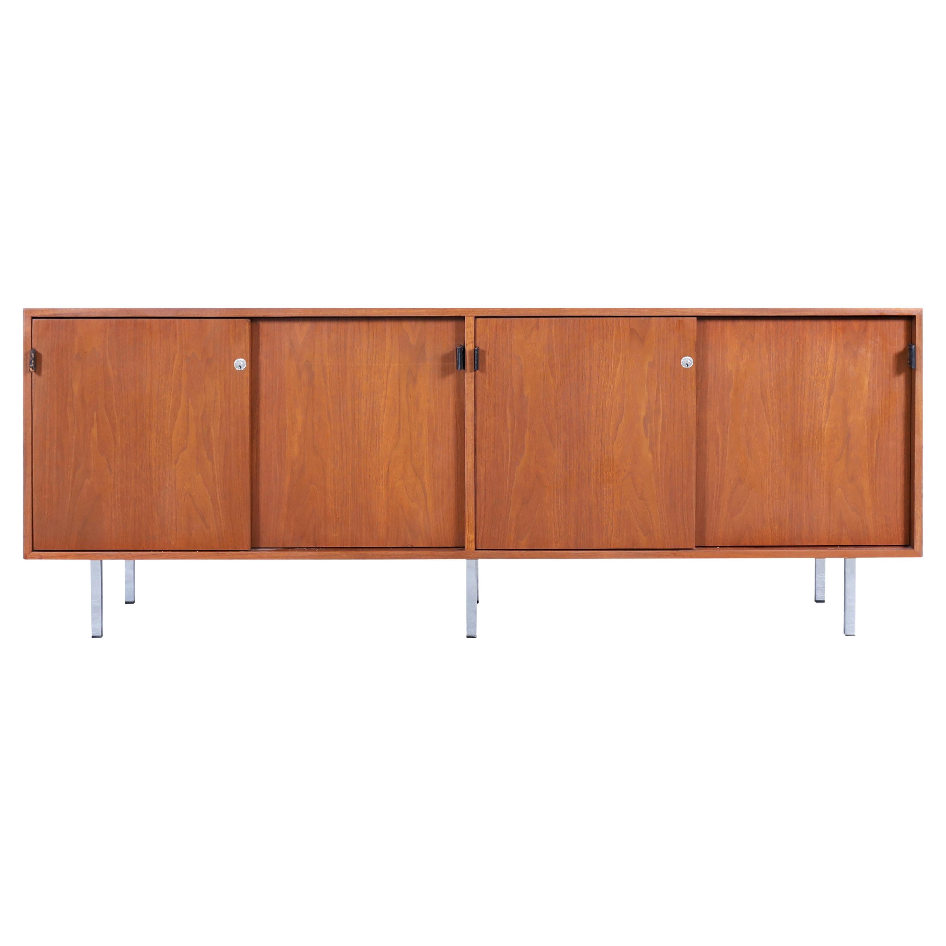 Crédence vintage en noyer et chrome par Florence Knoll