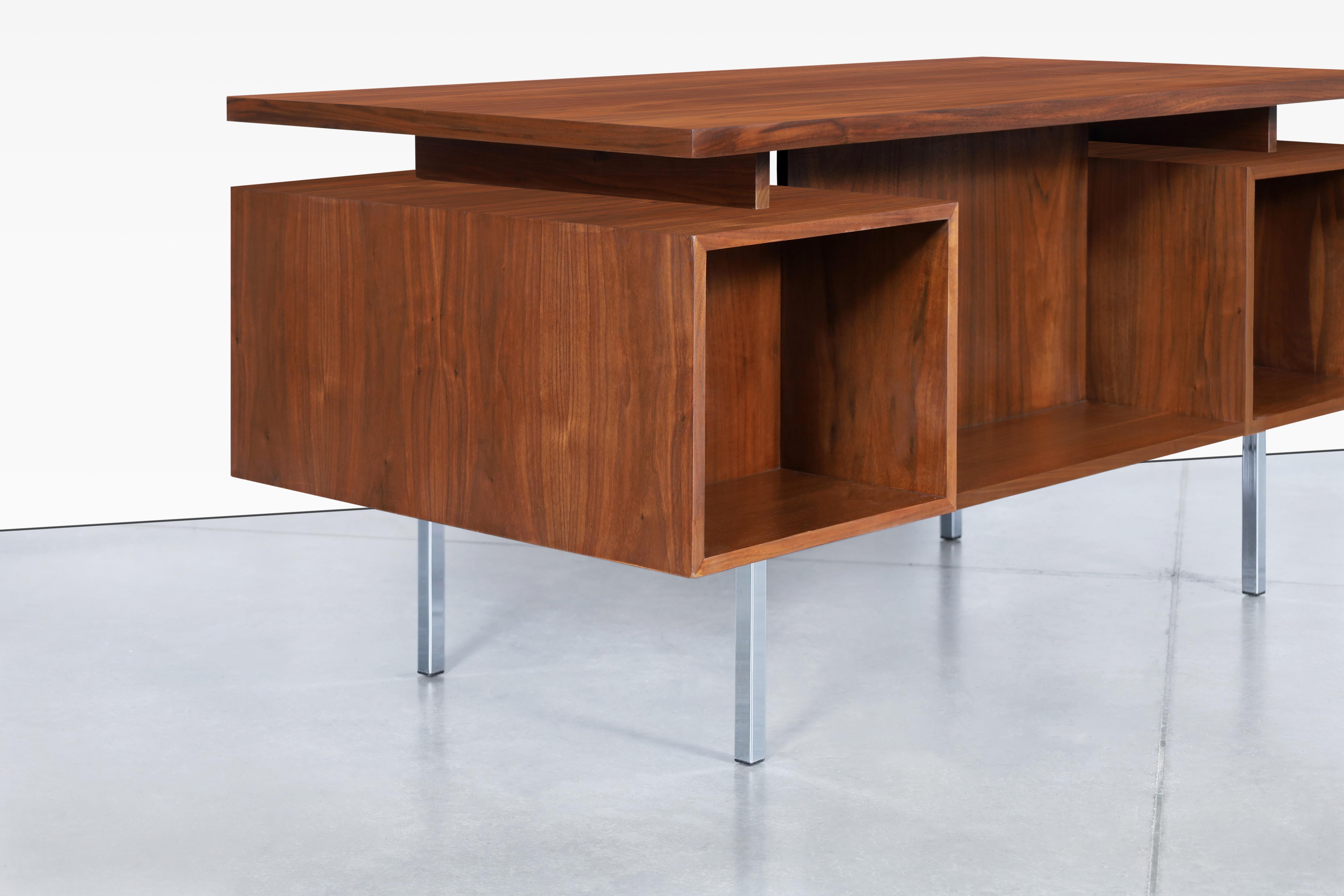 Vintage Walnut and Chrome Executive Desk by John Keal 3