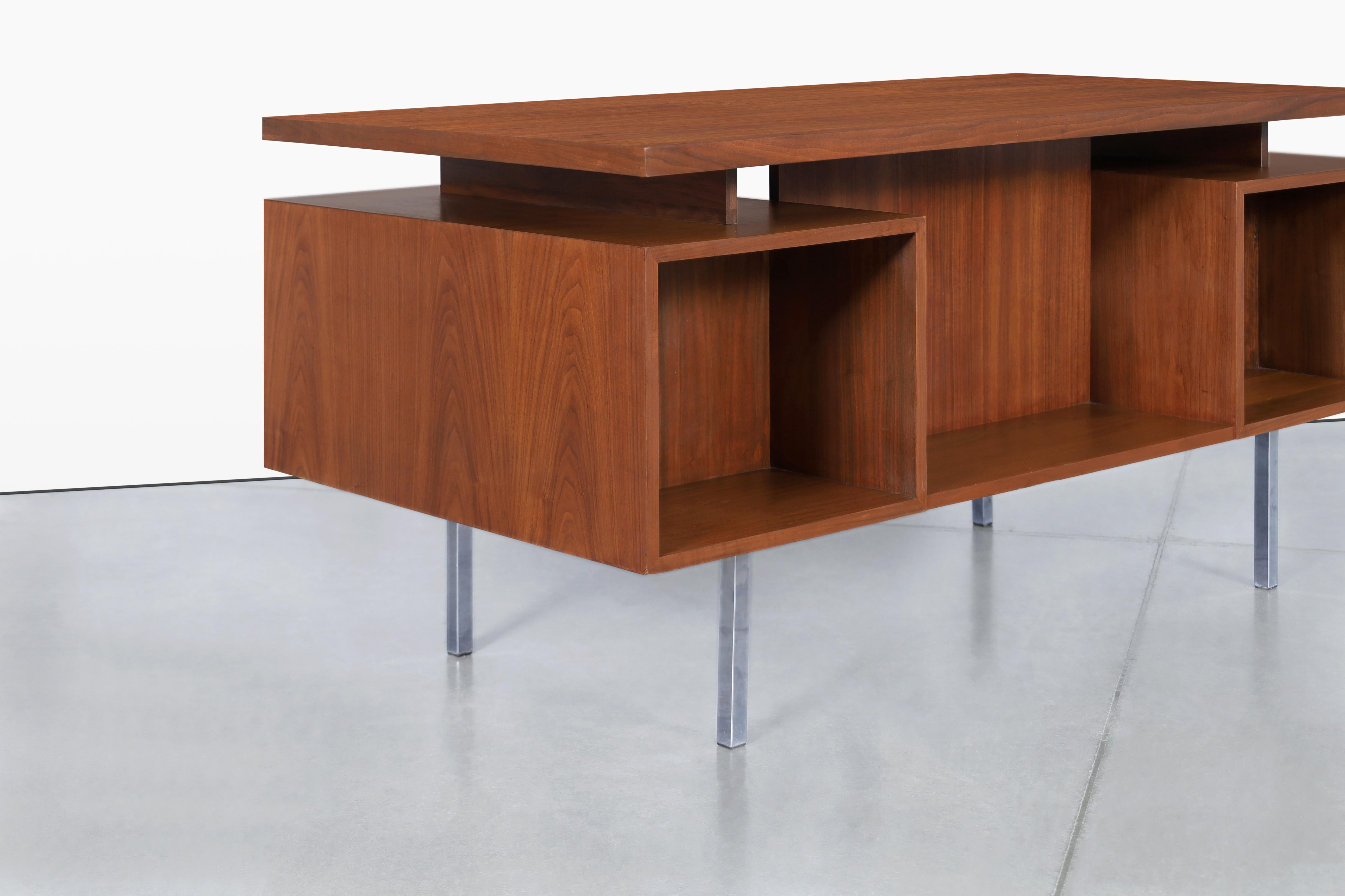 Vintage Walnut and Chrome Executive Desk by John Keal for Brown Saltman For Sale 3