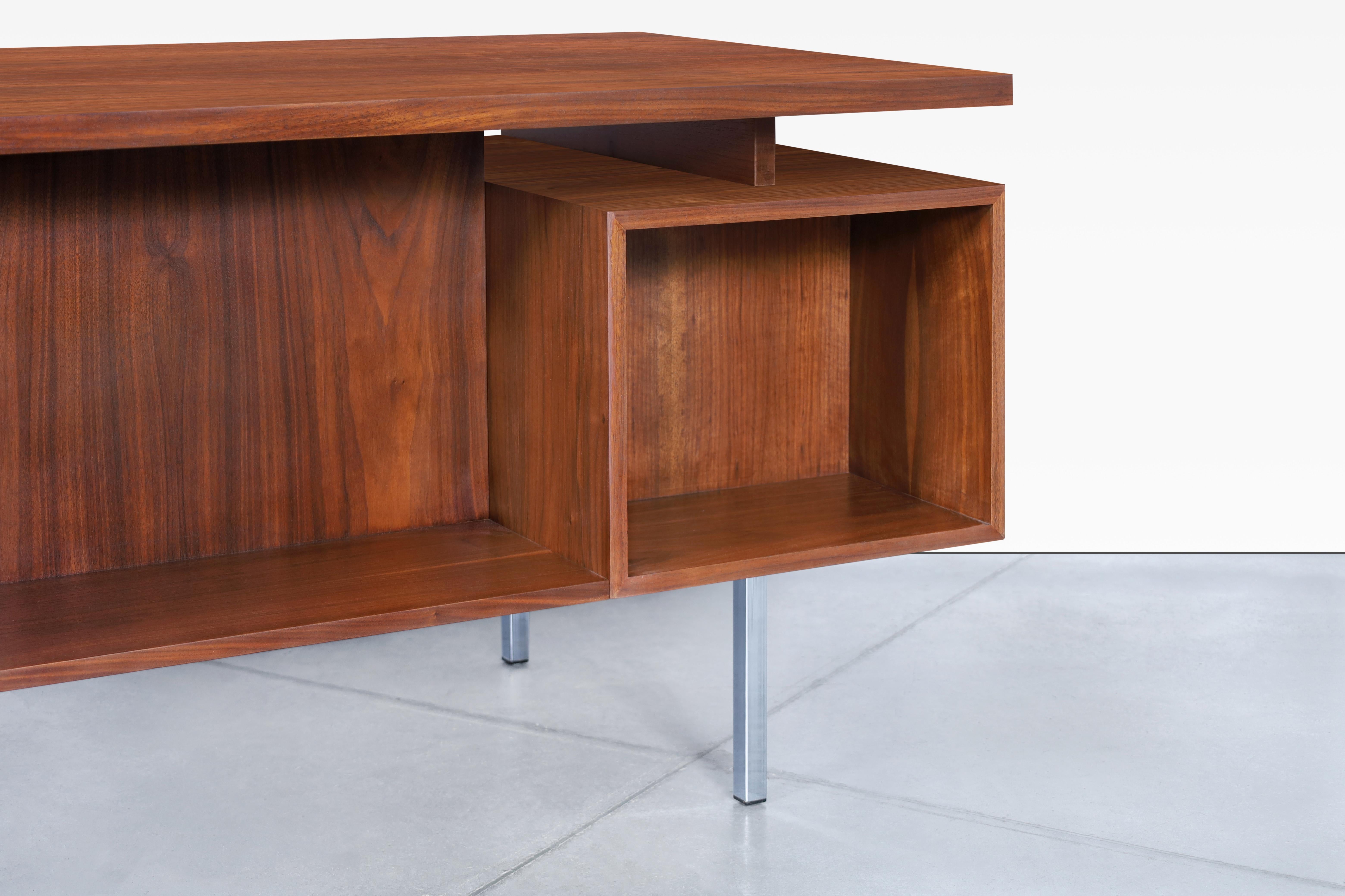 Vintage Walnut and Chrome Executive Desk by John Keal 4