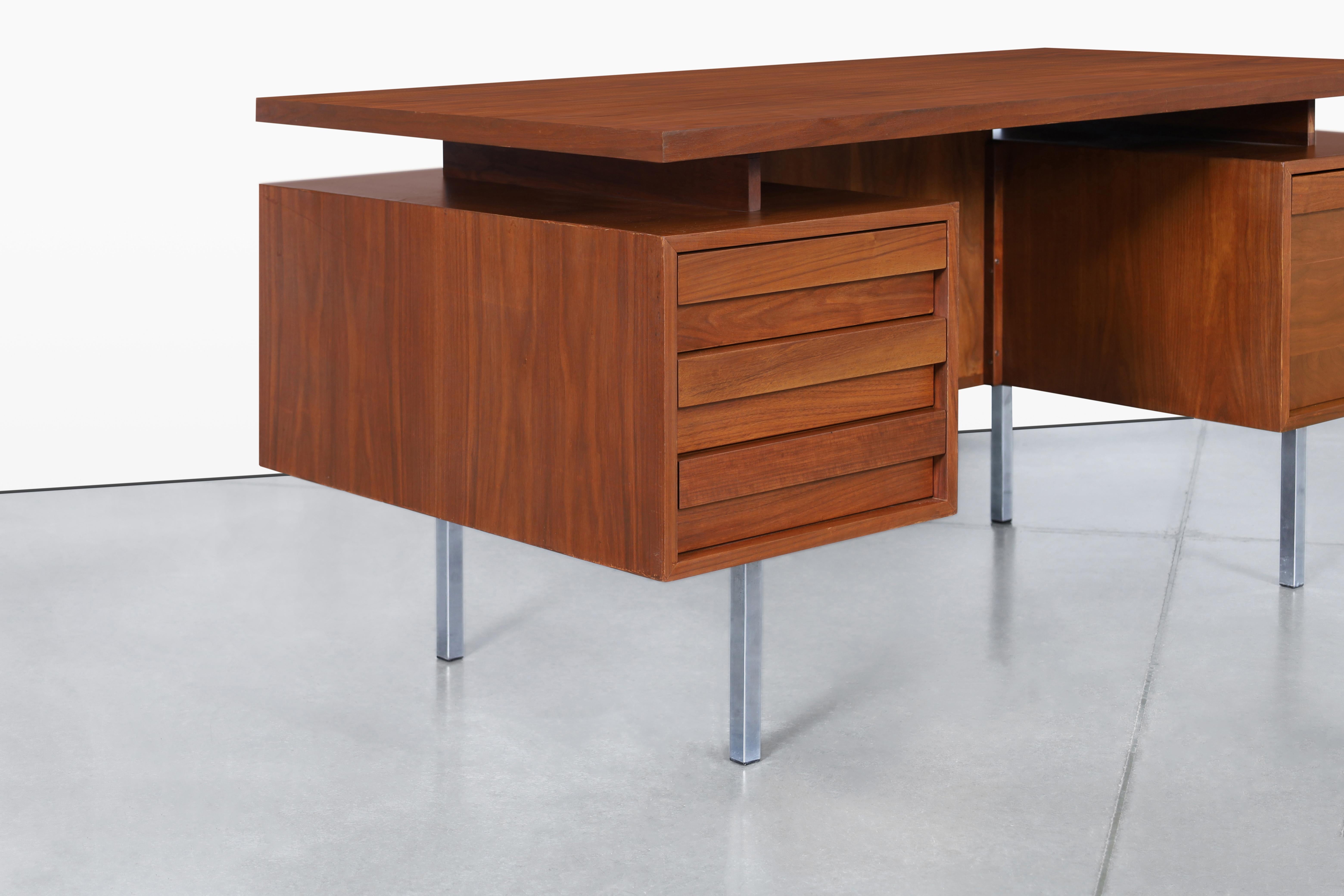 Mid-Century Modern Vintage Walnut and Chrome Executive Desk by John Keal for Brown Saltman For Sale