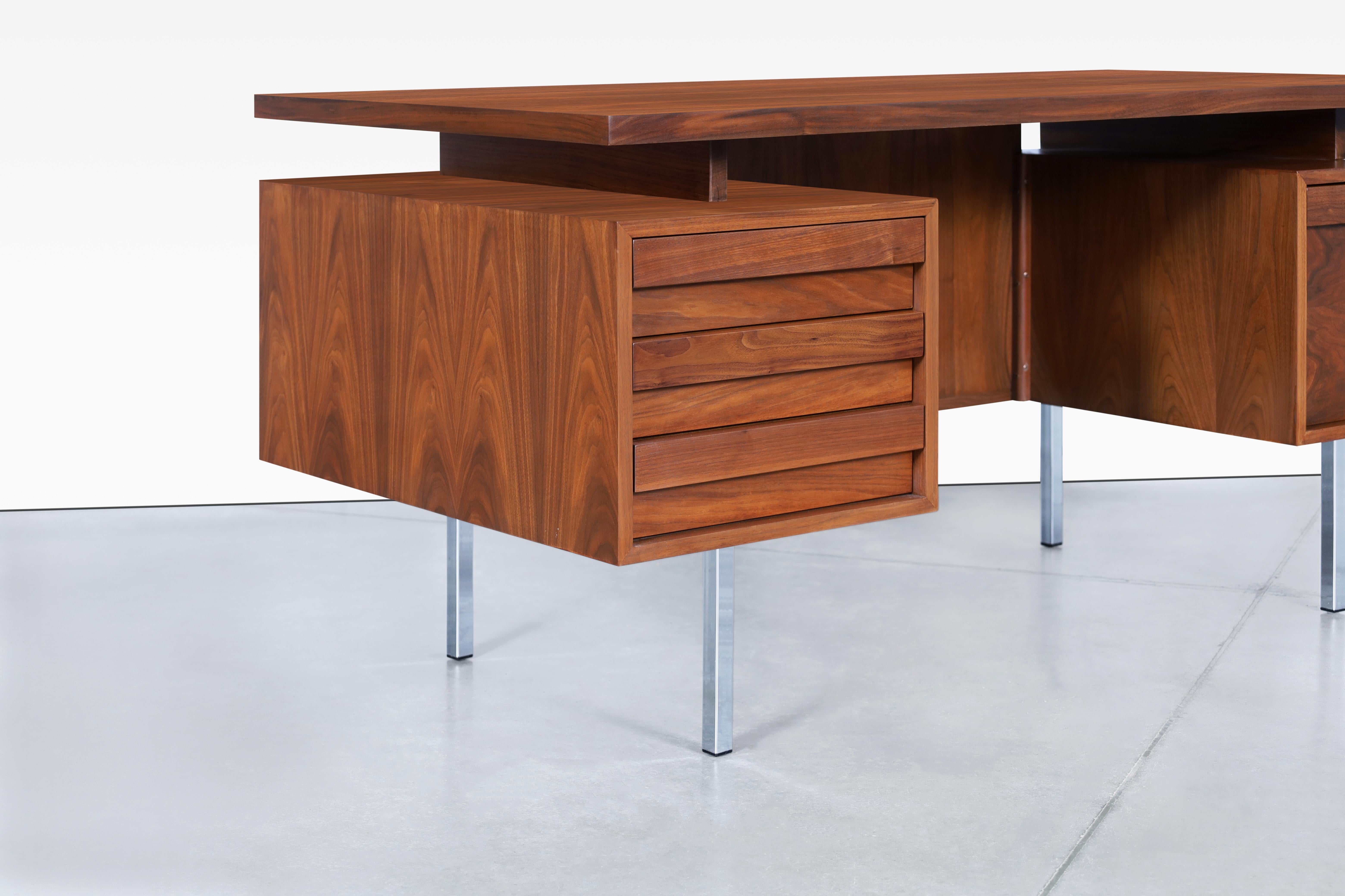Vintage Walnut and Chrome Executive Desk by John Keal In Excellent Condition In North Hollywood, CA