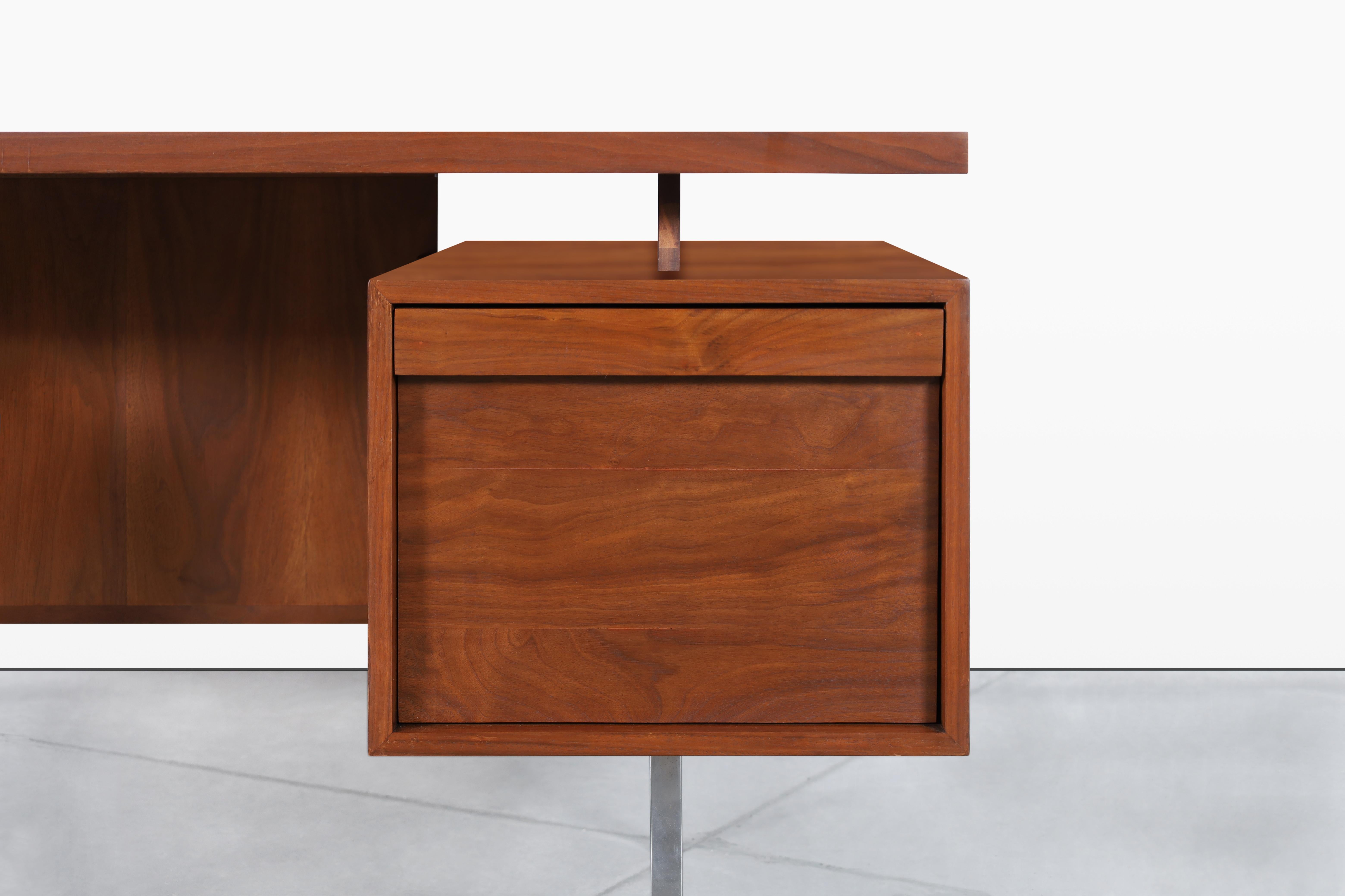 Steel Vintage Walnut and Chrome Executive Desk by John Keal for Brown Saltman For Sale