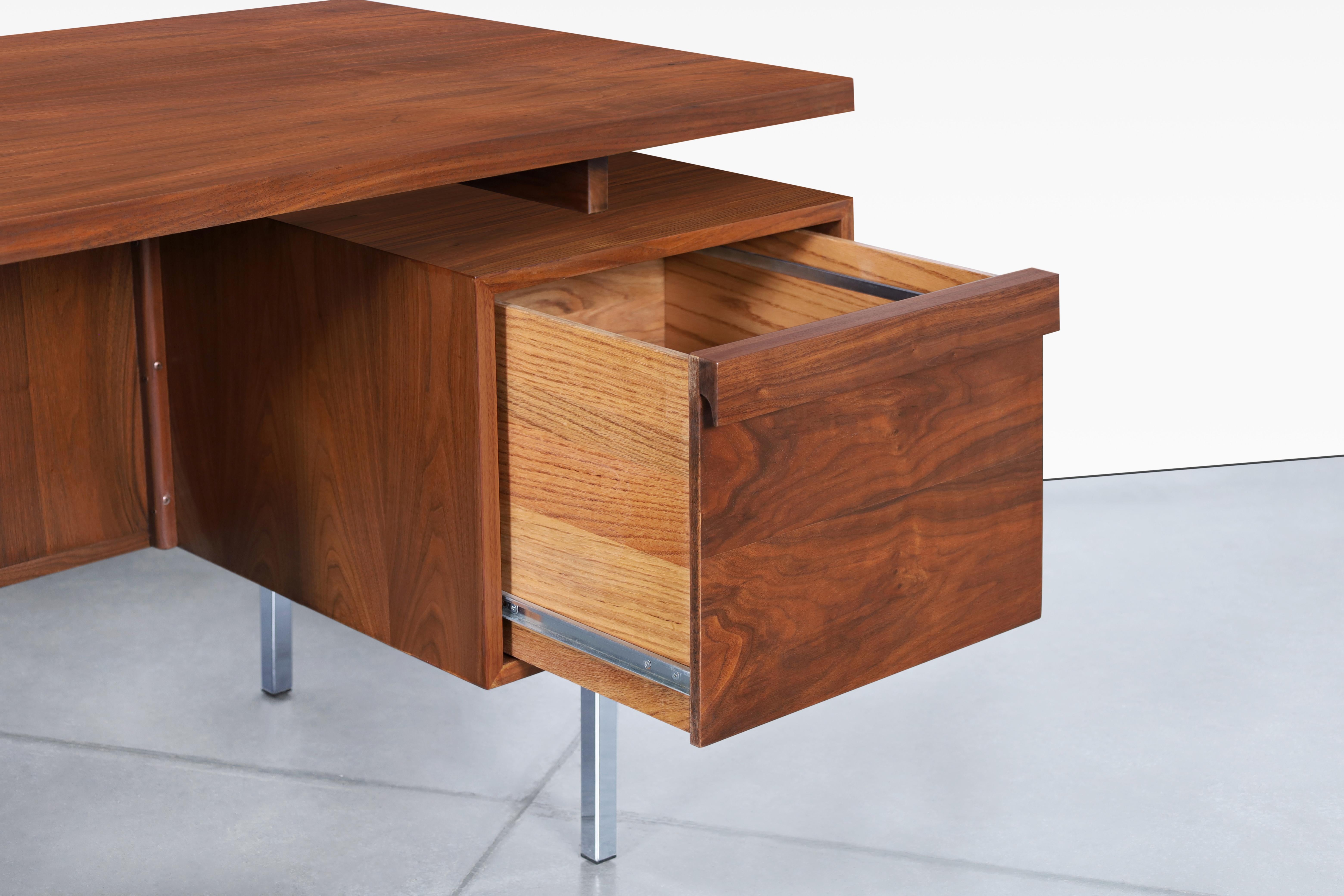 Vintage Walnut and Chrome Executive Desk by John Keal 1