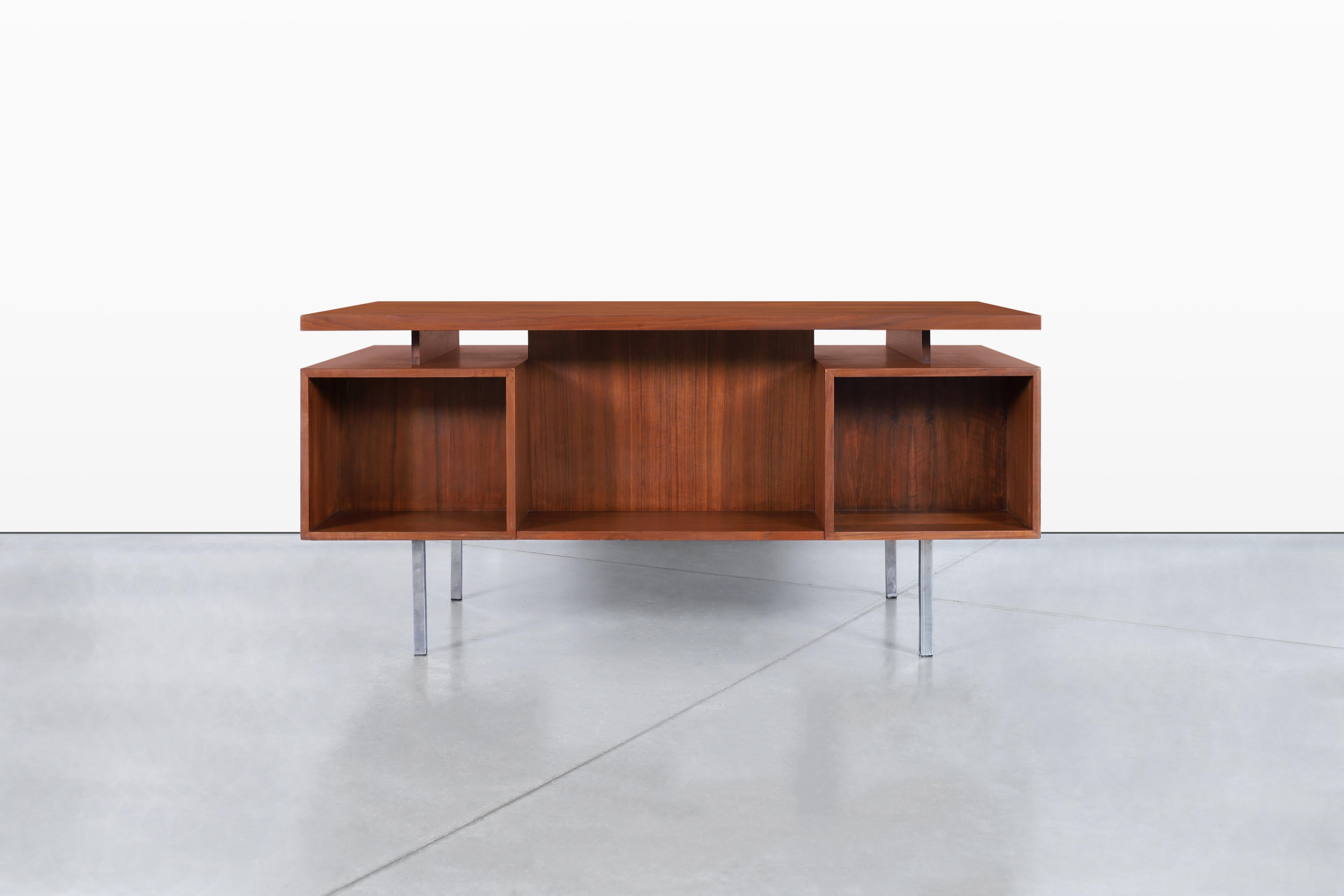Vintage Walnut and Chrome Executive Desk by John Keal for Brown Saltman For Sale 1