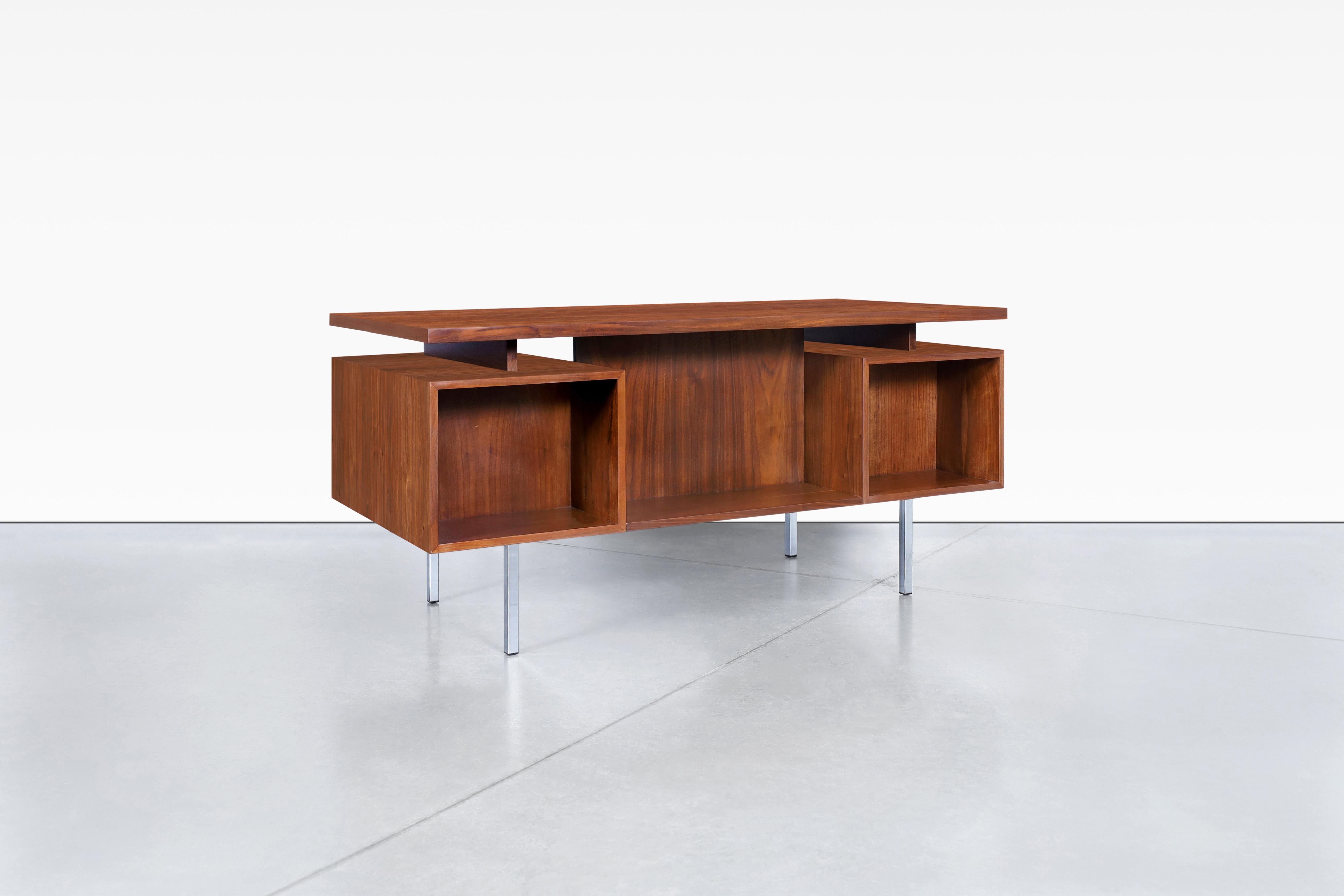 Vintage Walnut and Chrome Executive Desk by John Keal 2