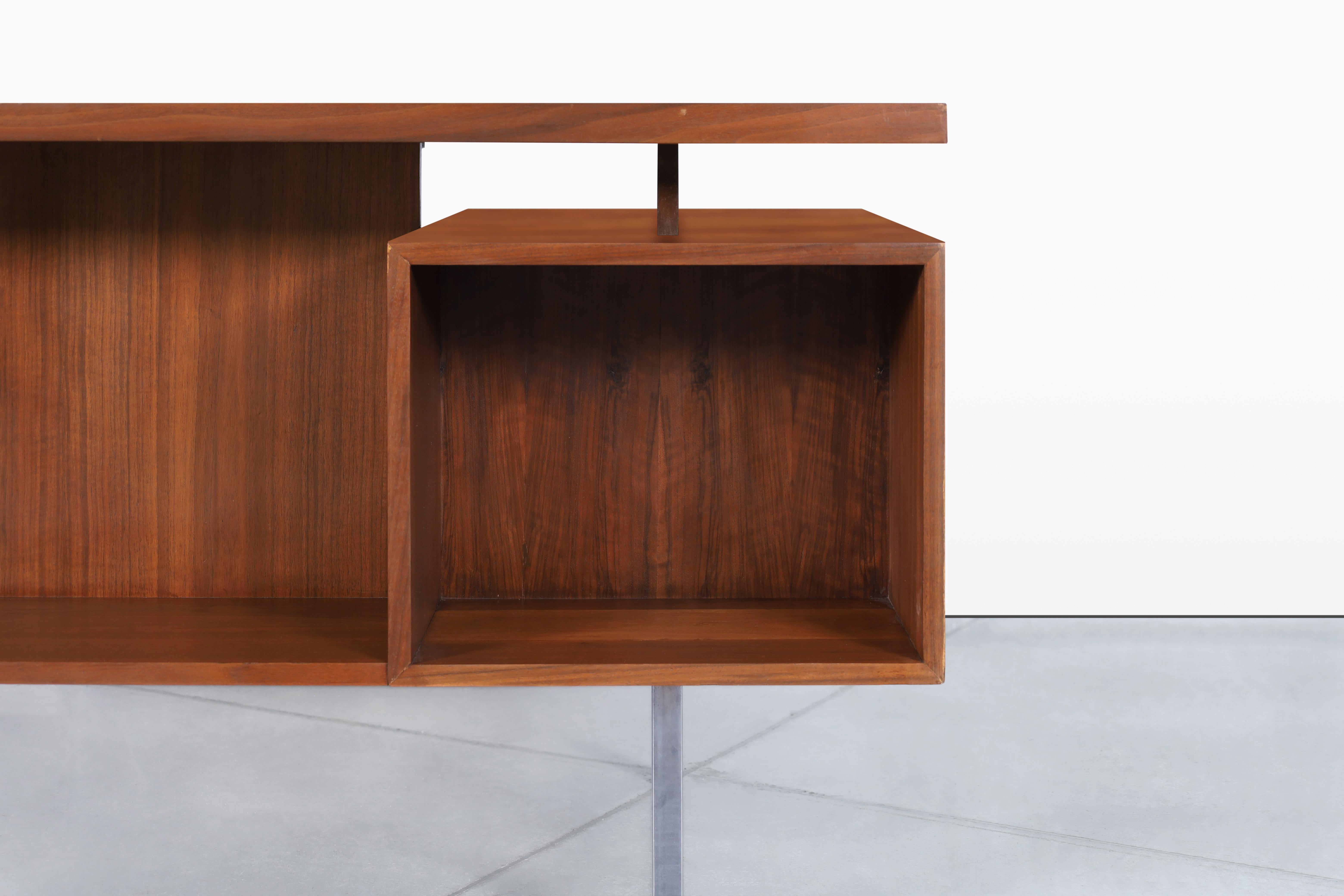 Vintage Walnut and Chrome Executive Desk by John Keal for Brown Saltman For Sale 2