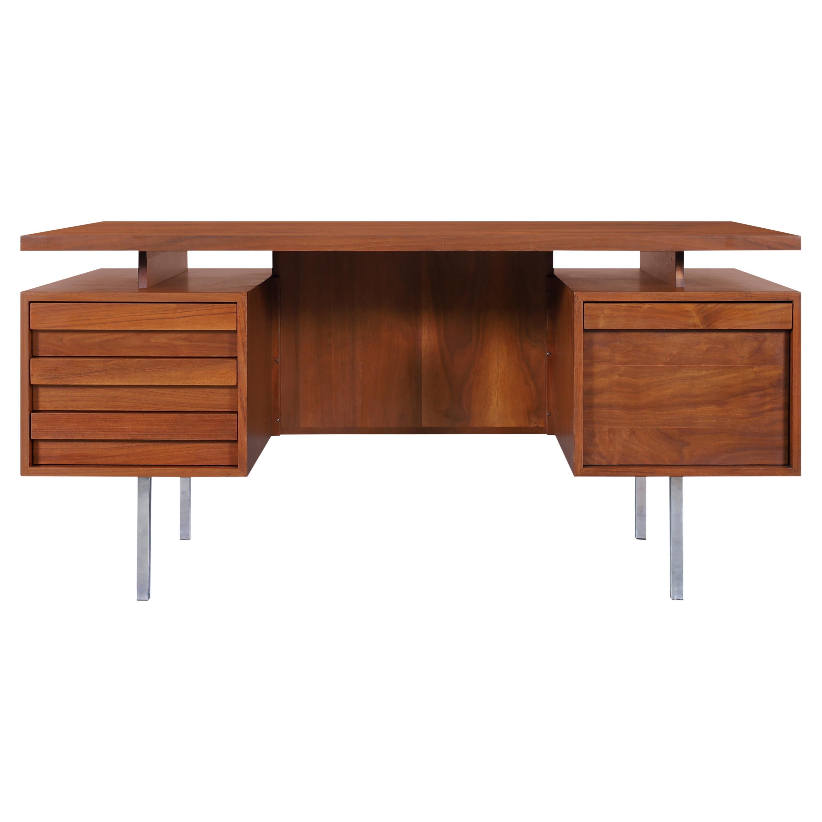 Vintage Walnut and Chrome Executive Desk by John Keal for Brown Saltman For Sale