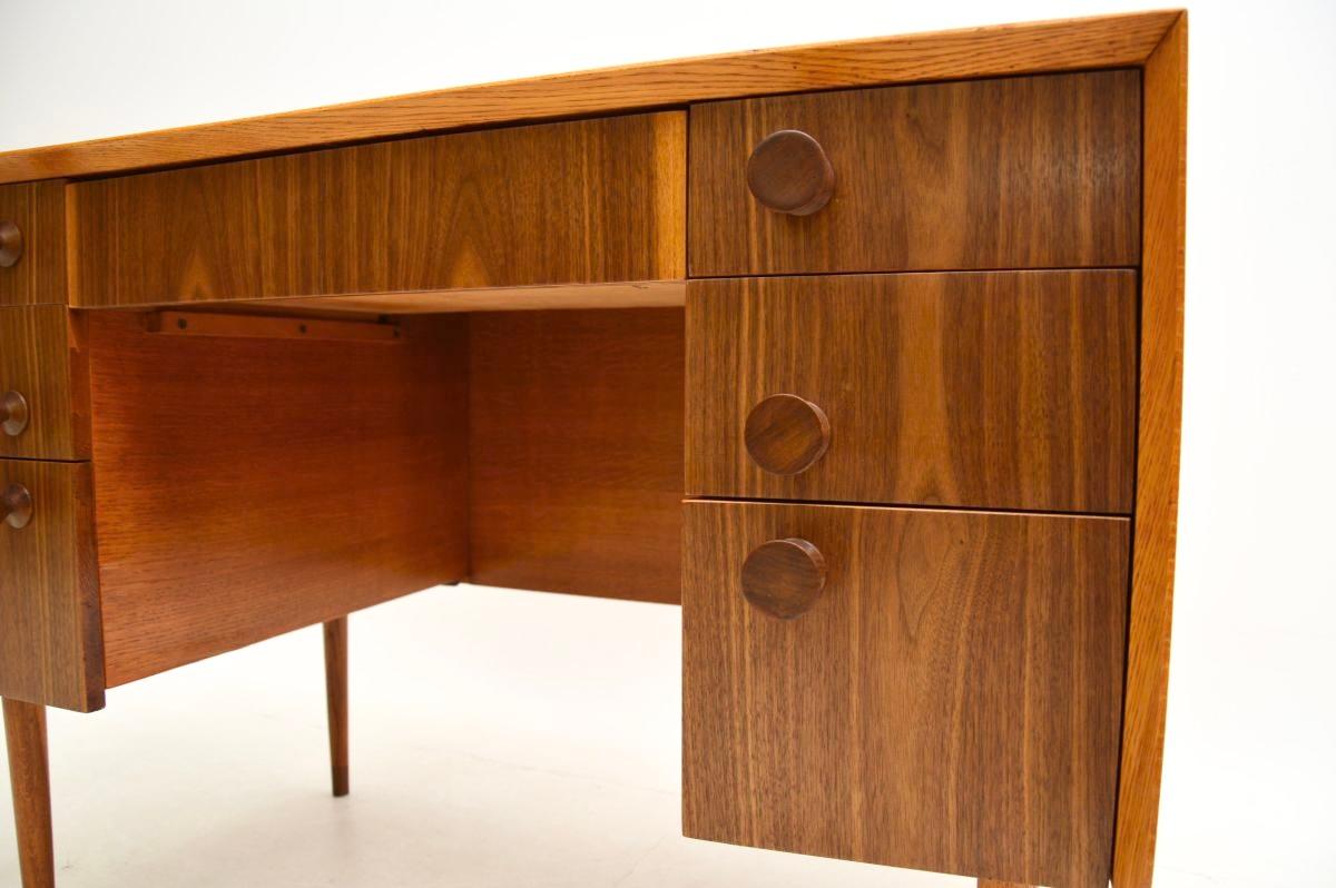 Vintage Walnut and Oak Leather Top Desk For Sale 5