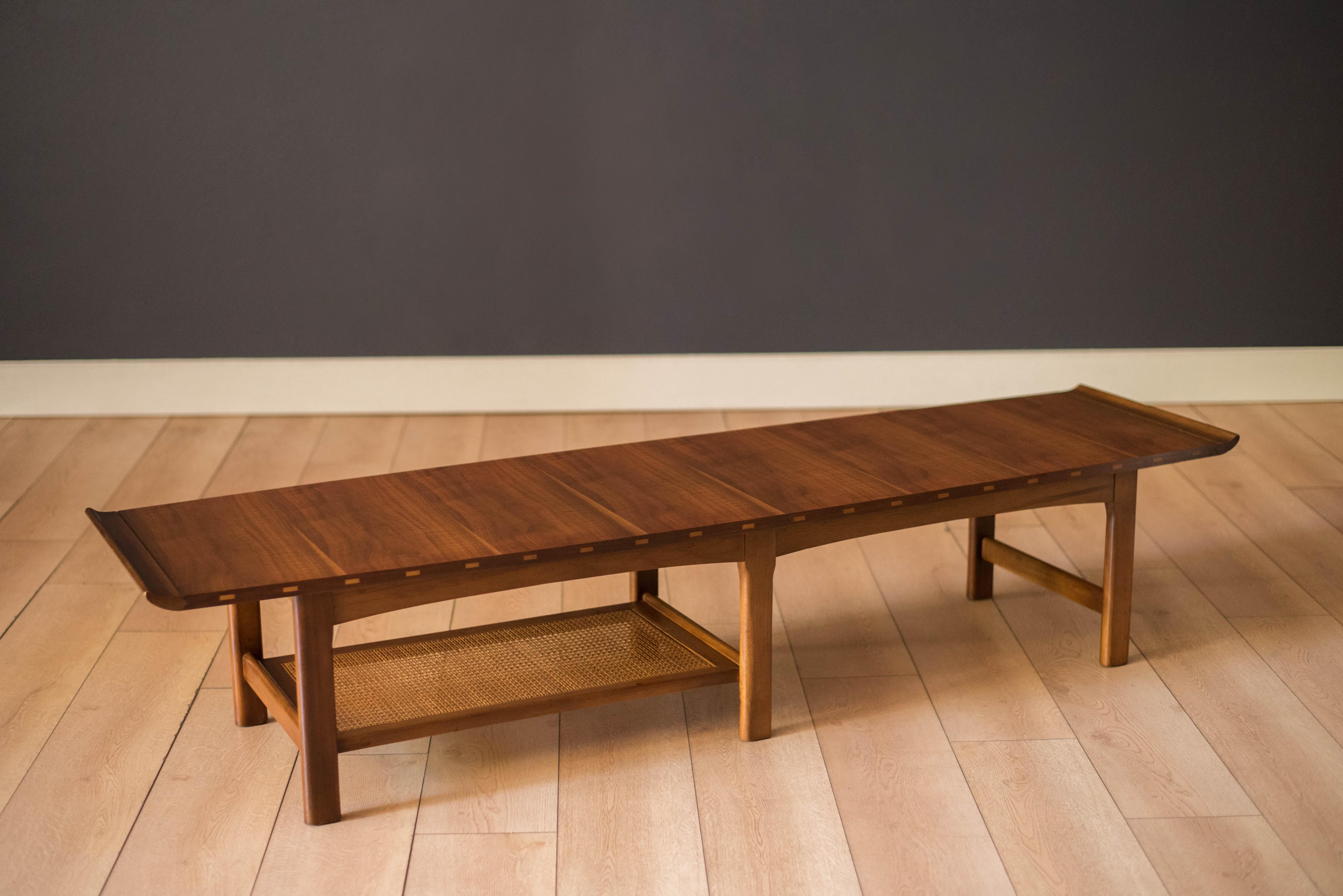 Mid-Century Modern Vintage Walnut and Oak Surfboard Coffee Table Bench by Lane Furniture Co.