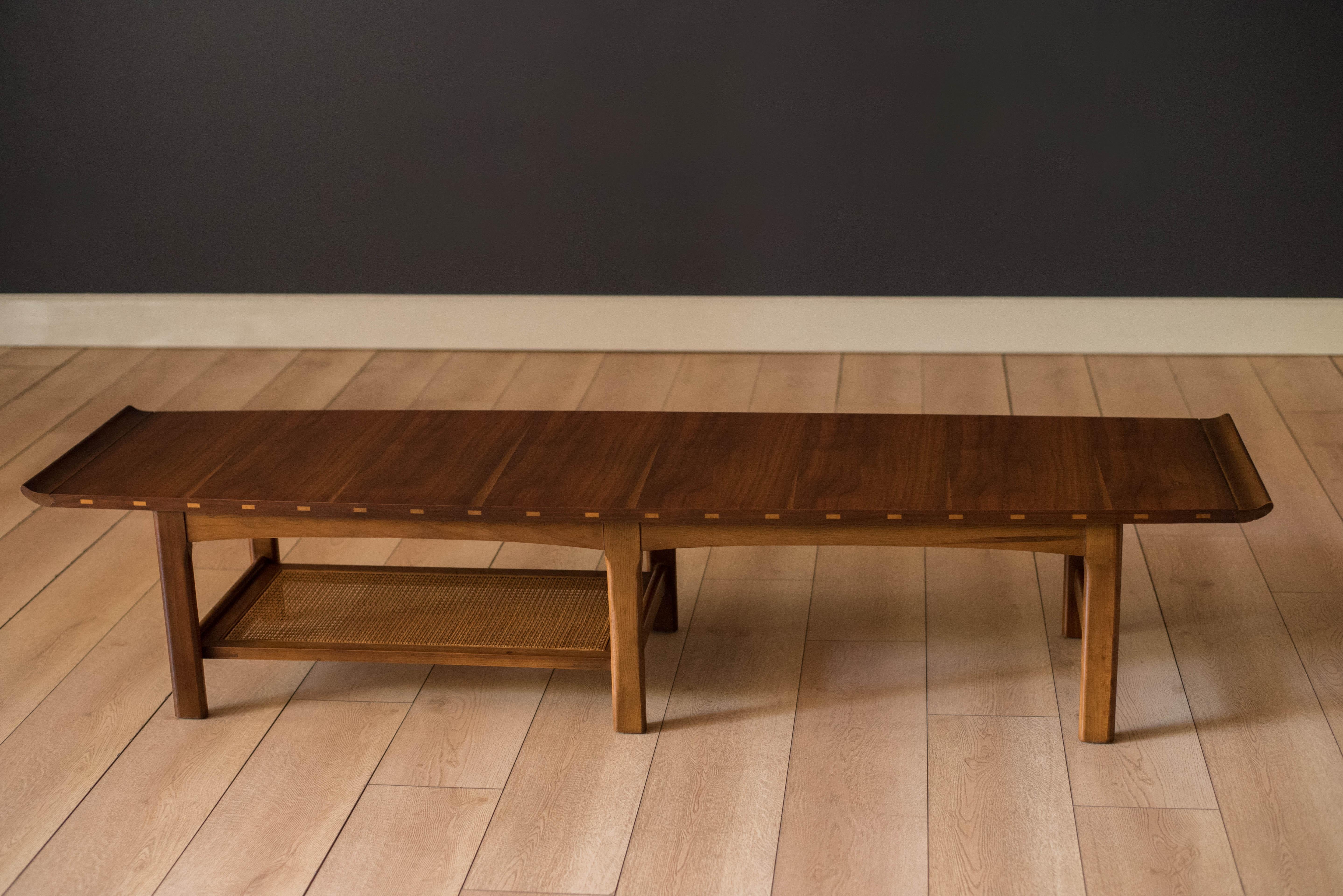 American Vintage Walnut and Oak Surfboard Coffee Table Bench by Lane Furniture Co.