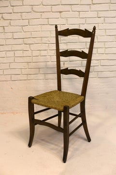 Vintage Walnut and Rush Ladderback Chair, Mid-20th Century