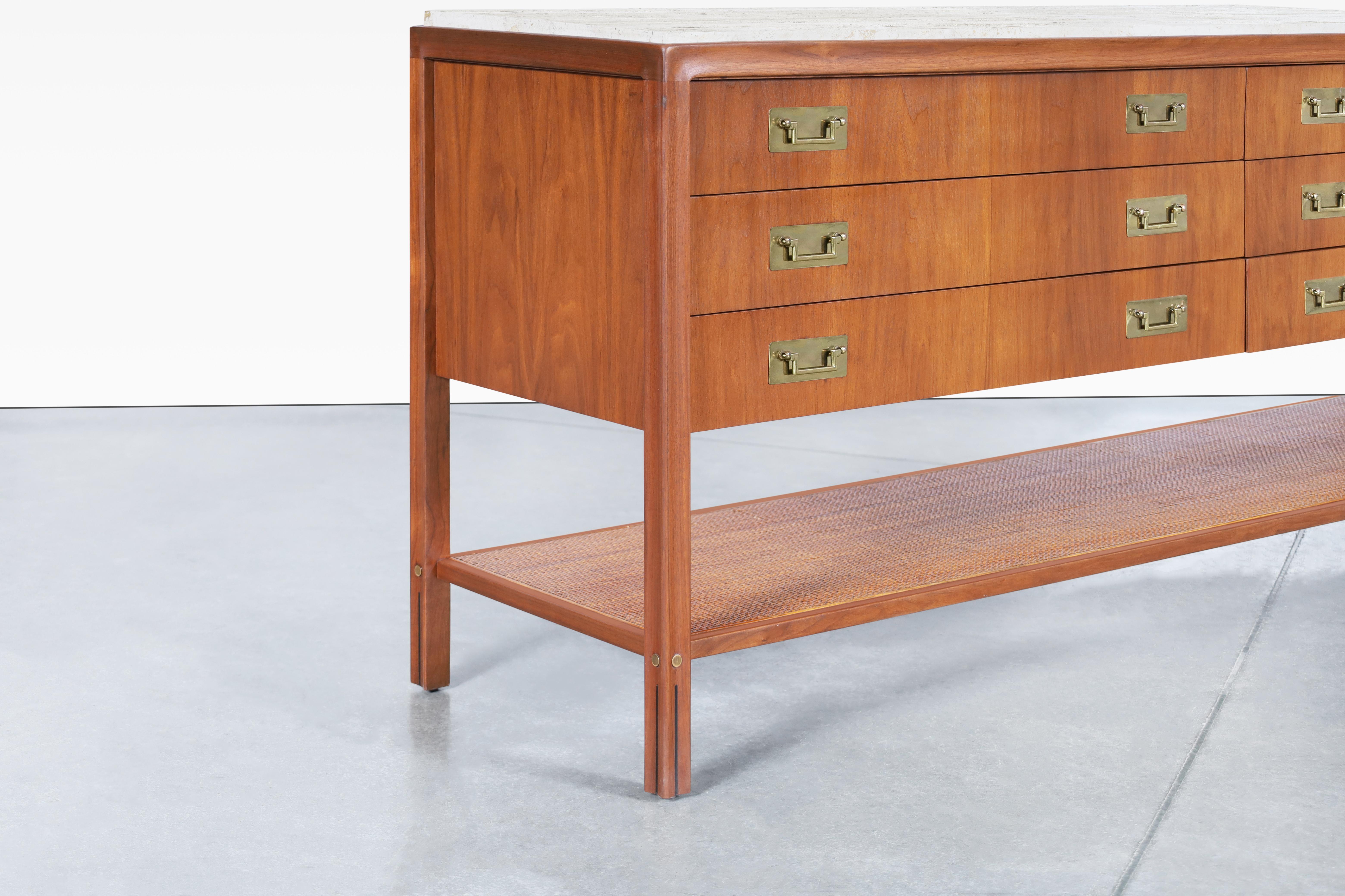 Mid-Century Modern Vintage Walnut and Travertine Sideboard by Gerry Zanck for Gregori Furniture For Sale