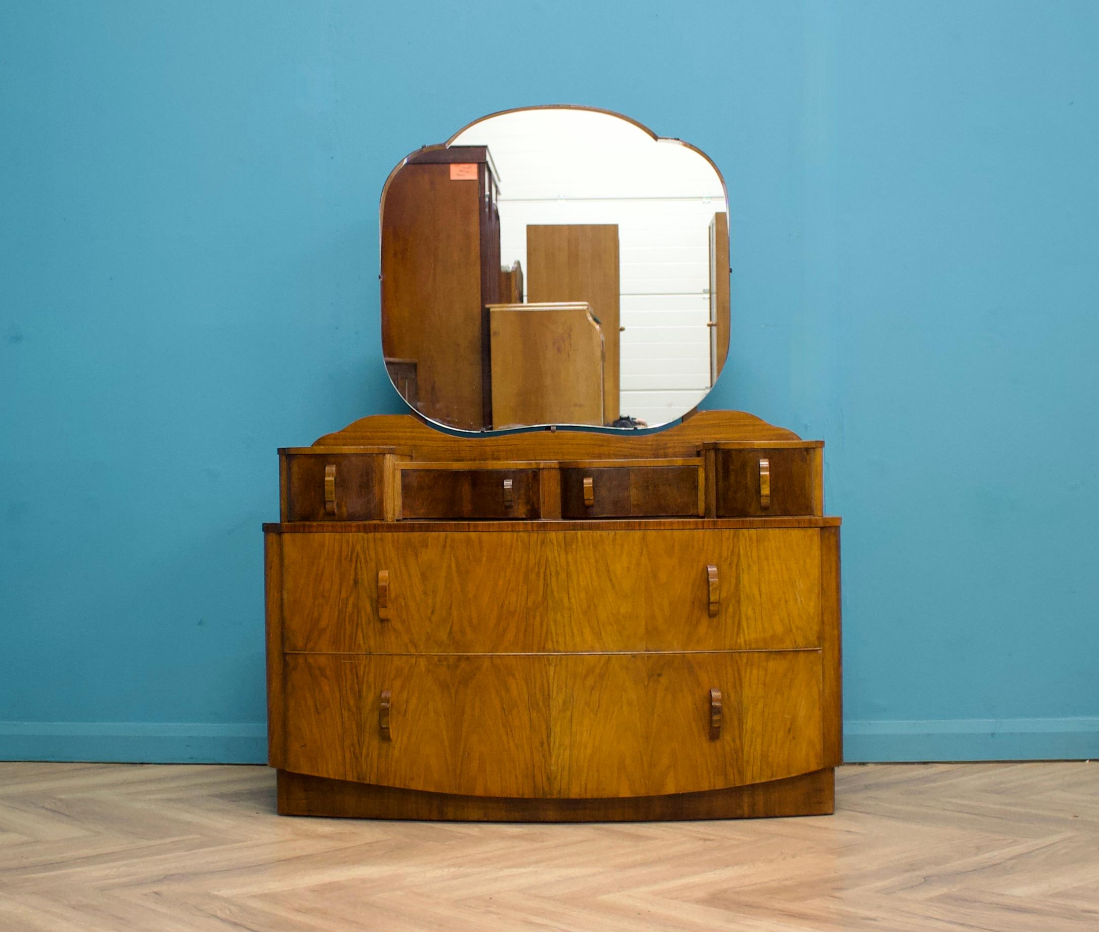 Art déco Coiffeuse vintage en noyer et noyer, années 1930 en vente