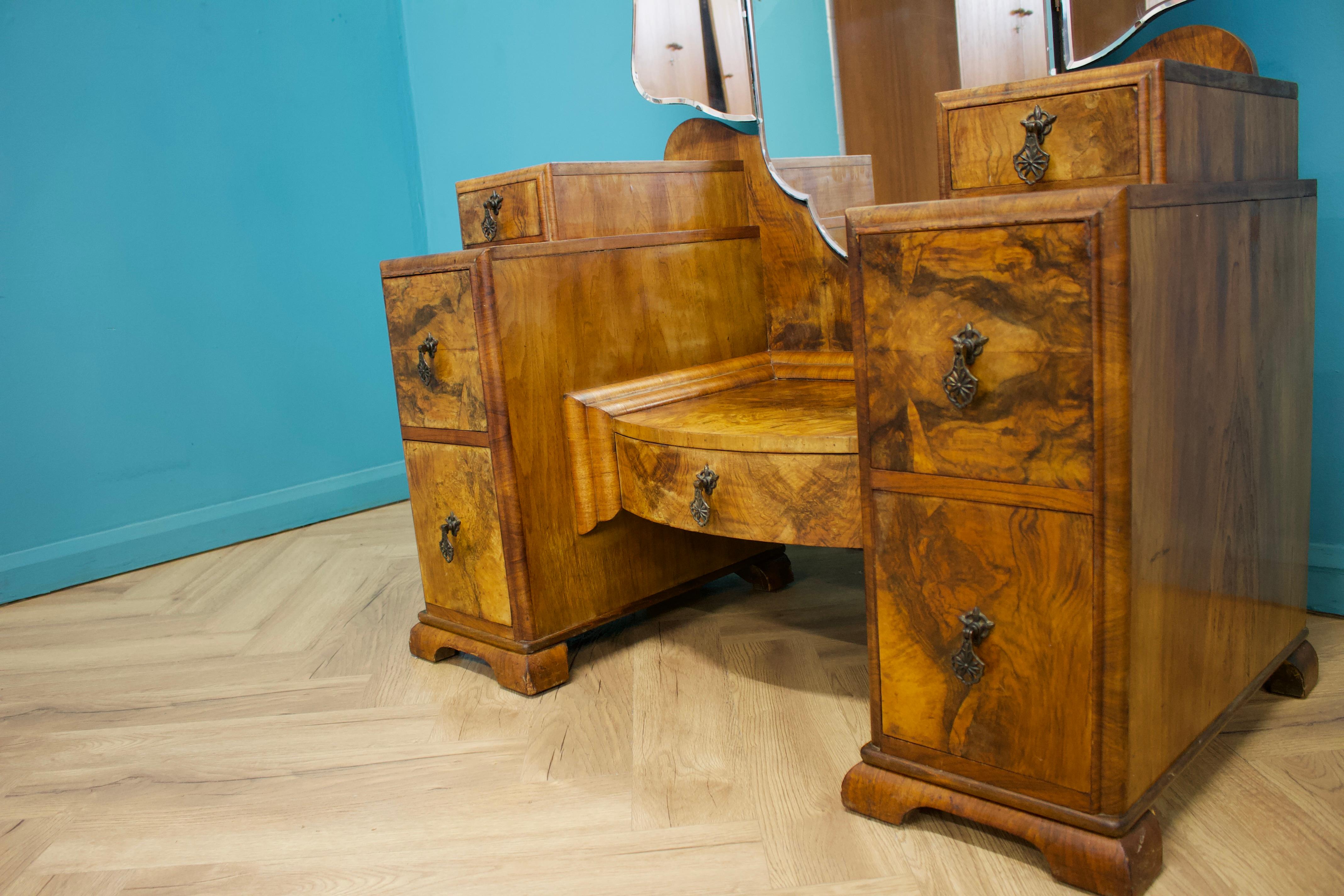 Wood Vintage Walnut and Walnut Veneer Dressing Table, 1930s For Sale