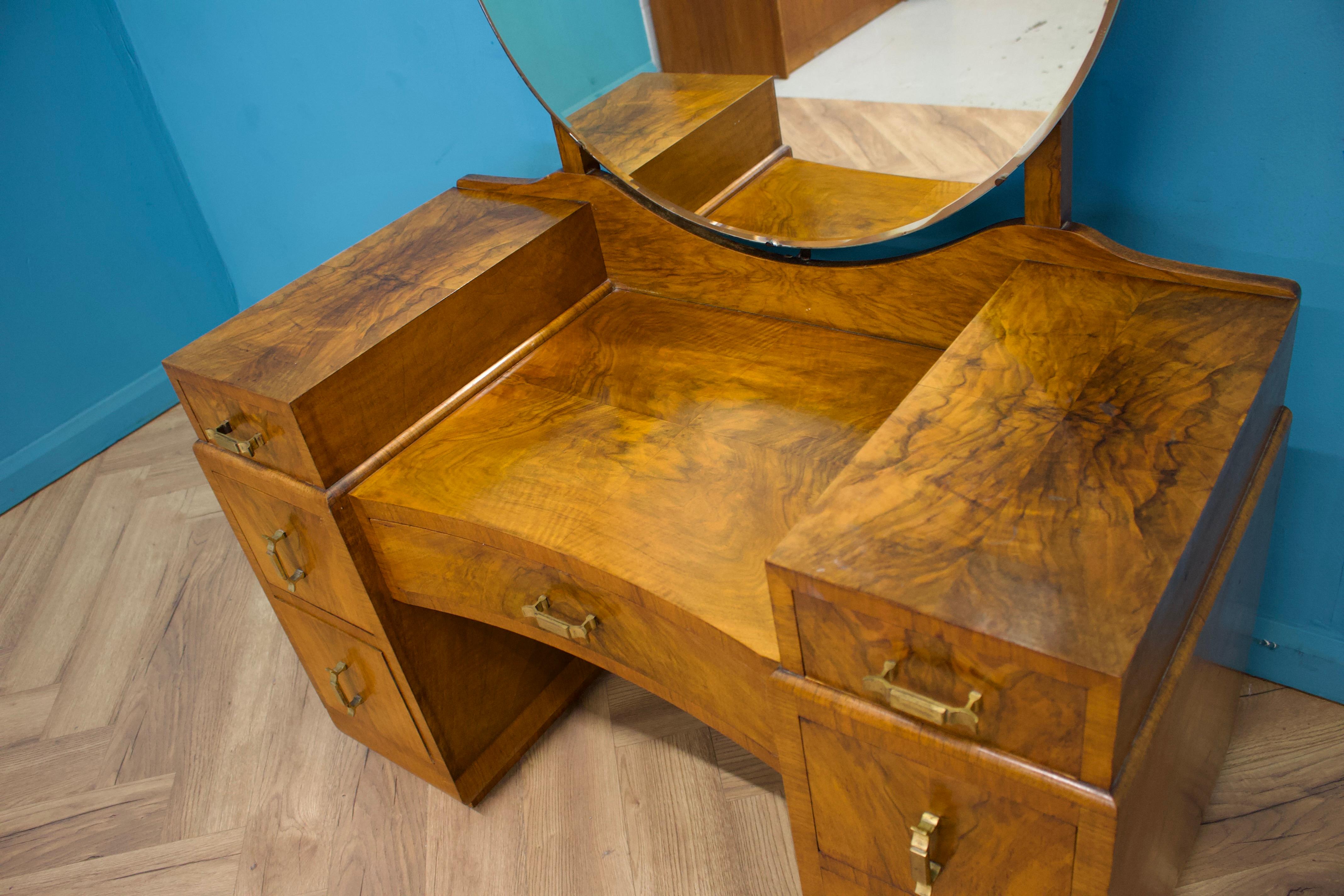 Wood Vintage Walnut and Walnut Veneer Dressing Table, 1930s For Sale