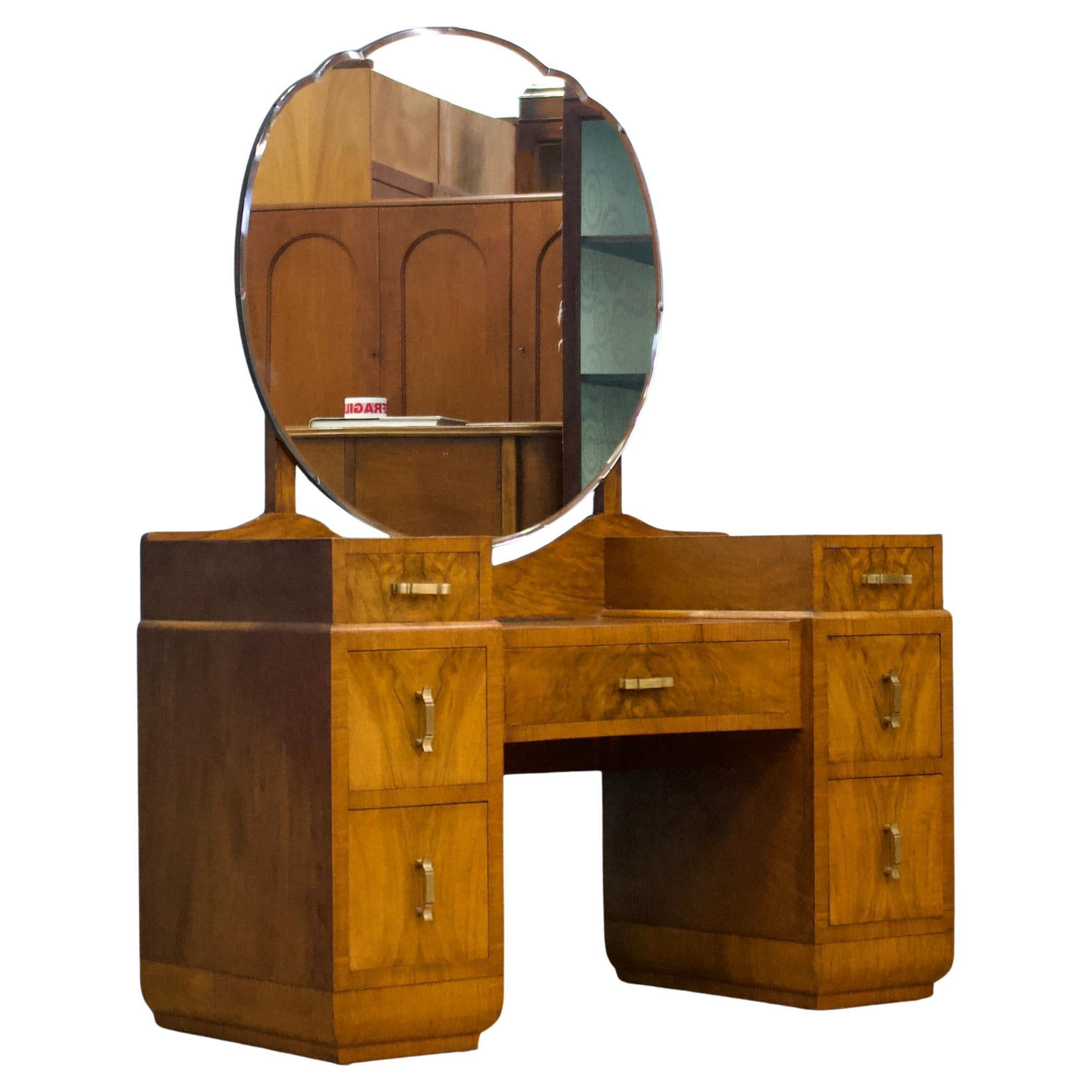 Vintage Walnut and Walnut Veneer Dressing Table, 1930s For Sale