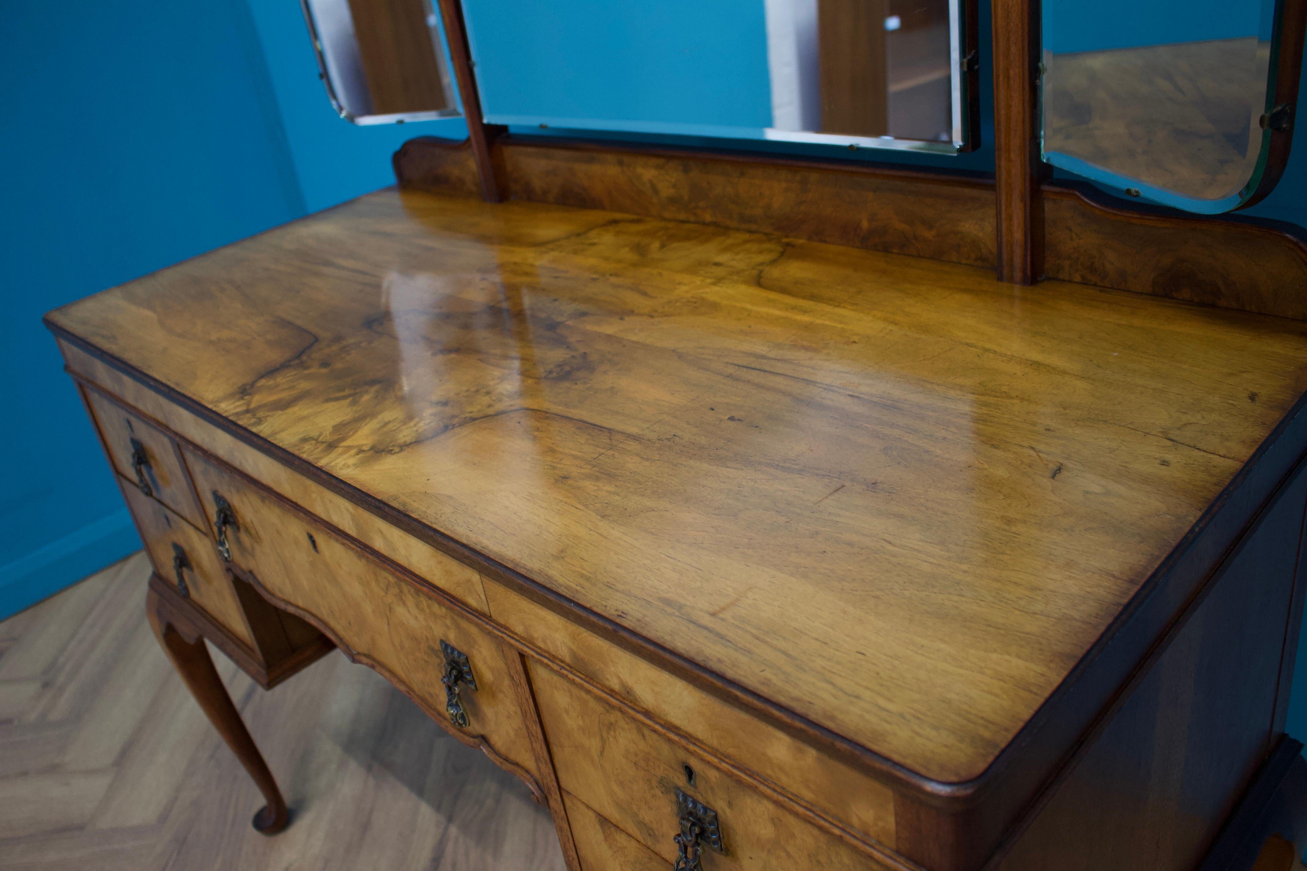 Wood Vintage Walnut and Walnut Veneer Dressing Table from N H Chapman Siesta, 1930s