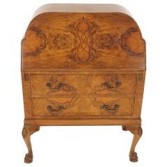 Vintage Walnut Art Deco Drop Front Desk, Slant Front, Scotland, 1930