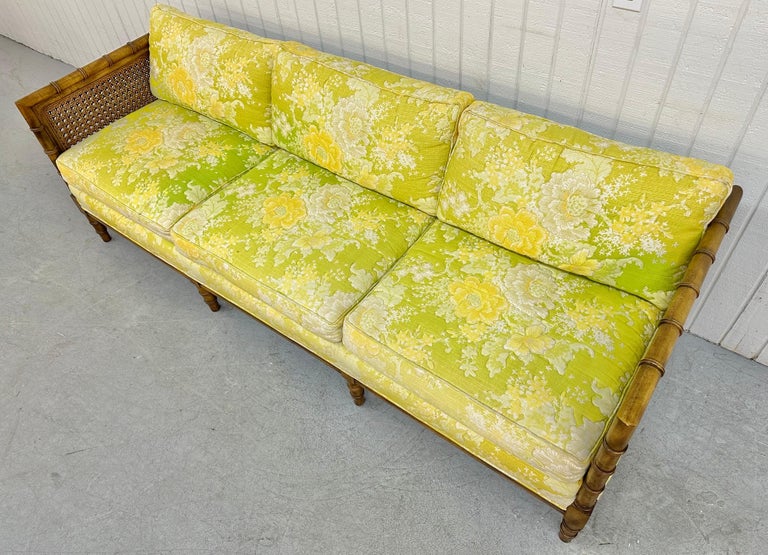 Vintage Walnut Bamboo Floral Cane Sofa For Sale at 1stDibs