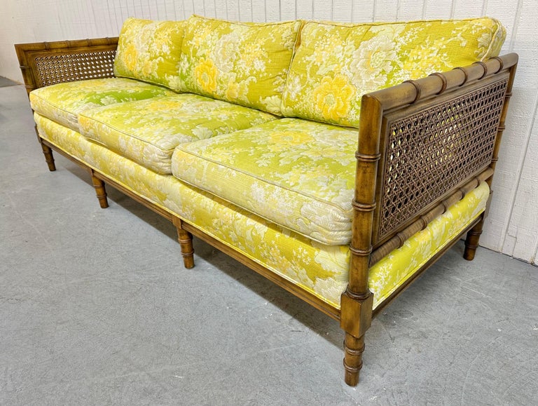 Vintage Walnut Bamboo Floral Cane Sofa For Sale at 1stDibs