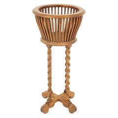 Vintage Walnut Barley Twist Plant Stand, Holder, Scotland 1930, B2314