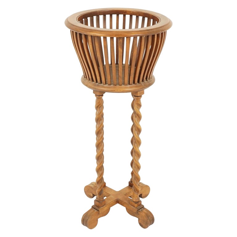 Vintage Walnut Barley Twist Plant Stand, Holder, Scotland 1930, B2314