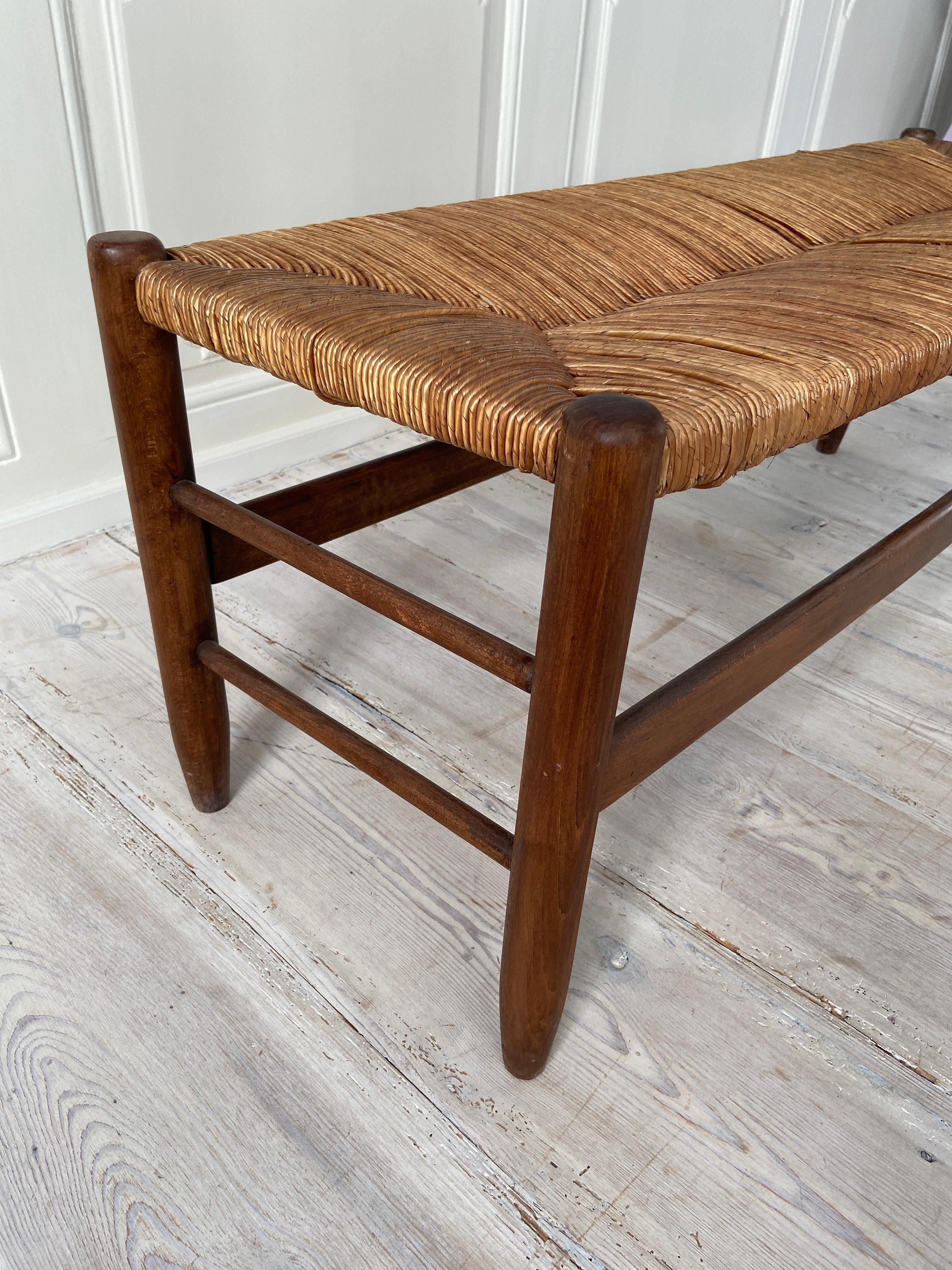 Vintage Walnut Bench with Woven Rush Seat, France, 1950's In Good Condition In Copenhagen K, DK