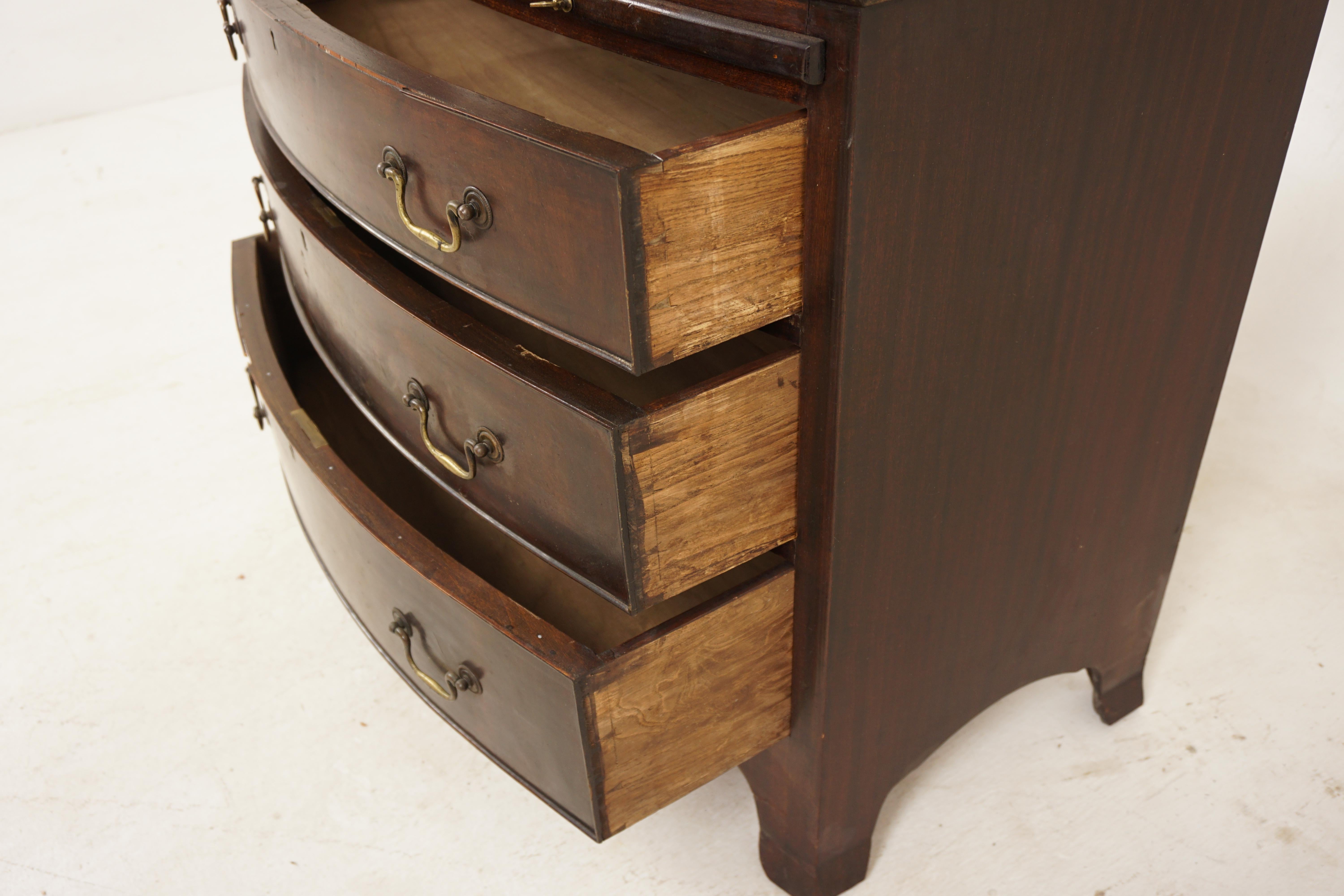 Vintage Walnut Bowfront Bachelor Chest with Cupboard Above, Scotland 1930, H181 For Sale 1