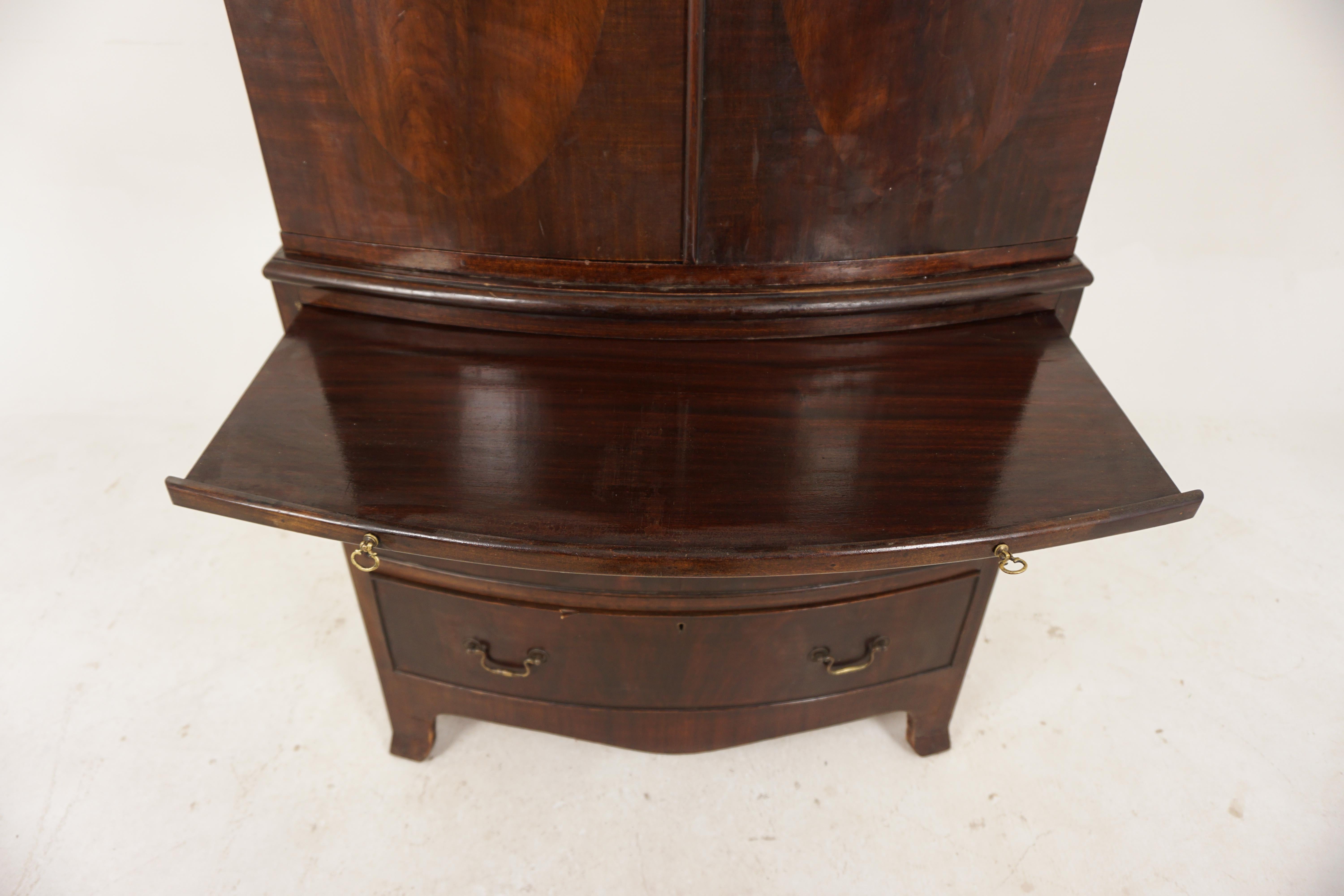 Vintage Walnut Bowfront Bachelor Chest with Cupboard Above, Scotland 1930, H181 For Sale 2