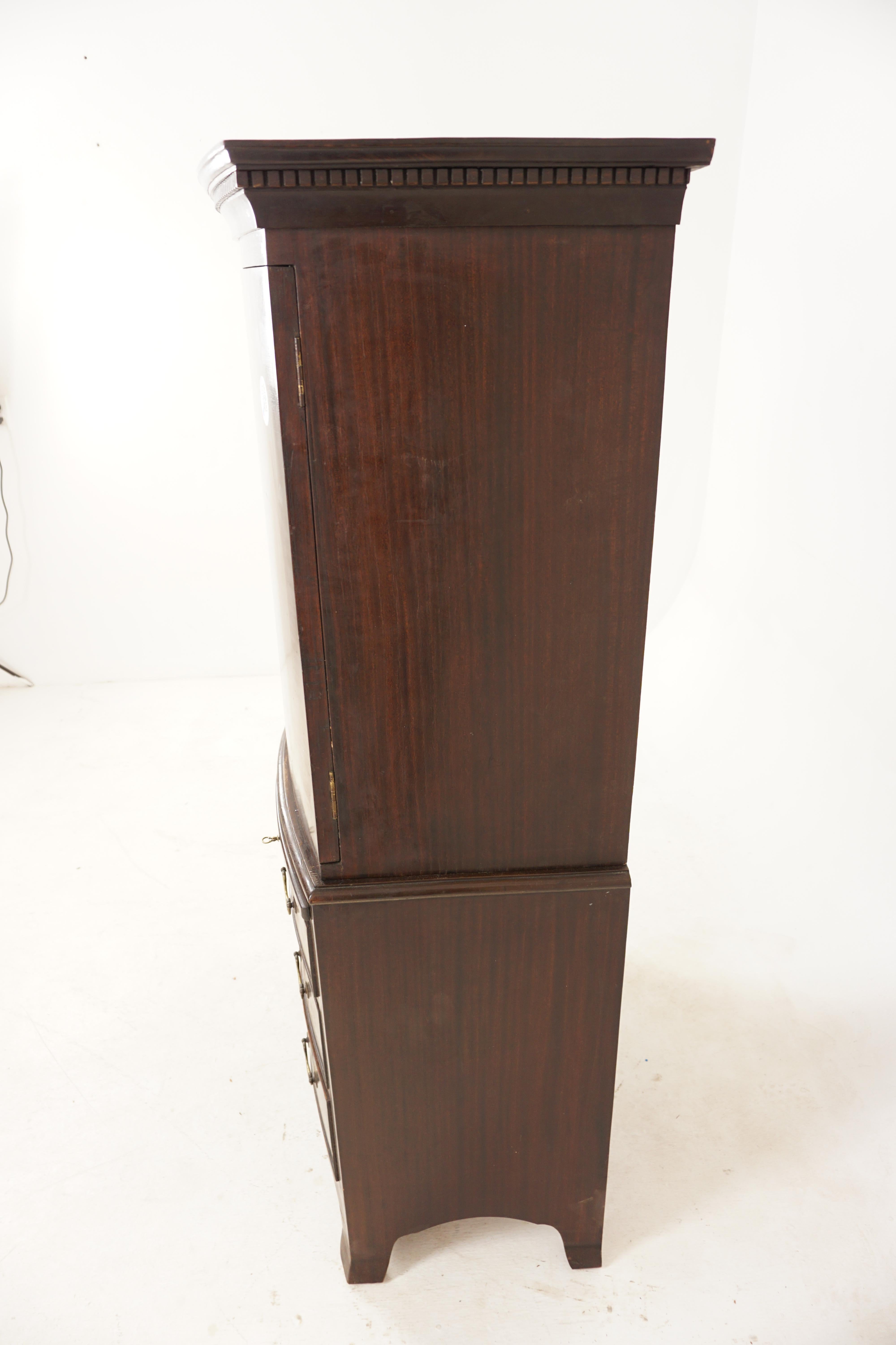 Vintage Walnut Bowfront Bachelor Chest with Cupboard Above, Scotland 1930, H181 4