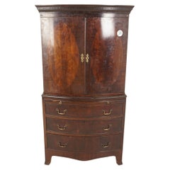 Used Walnut Bowfront Bachelor Chest with Cupboard Above, Scotland 1930, H181