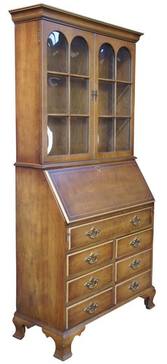 Vintage Walnut Bubble Glass Curio Secretary Bookcase Writing Desk Cabinet