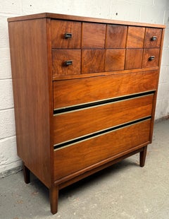 Vintage Walnut Burl Highboy Dresser