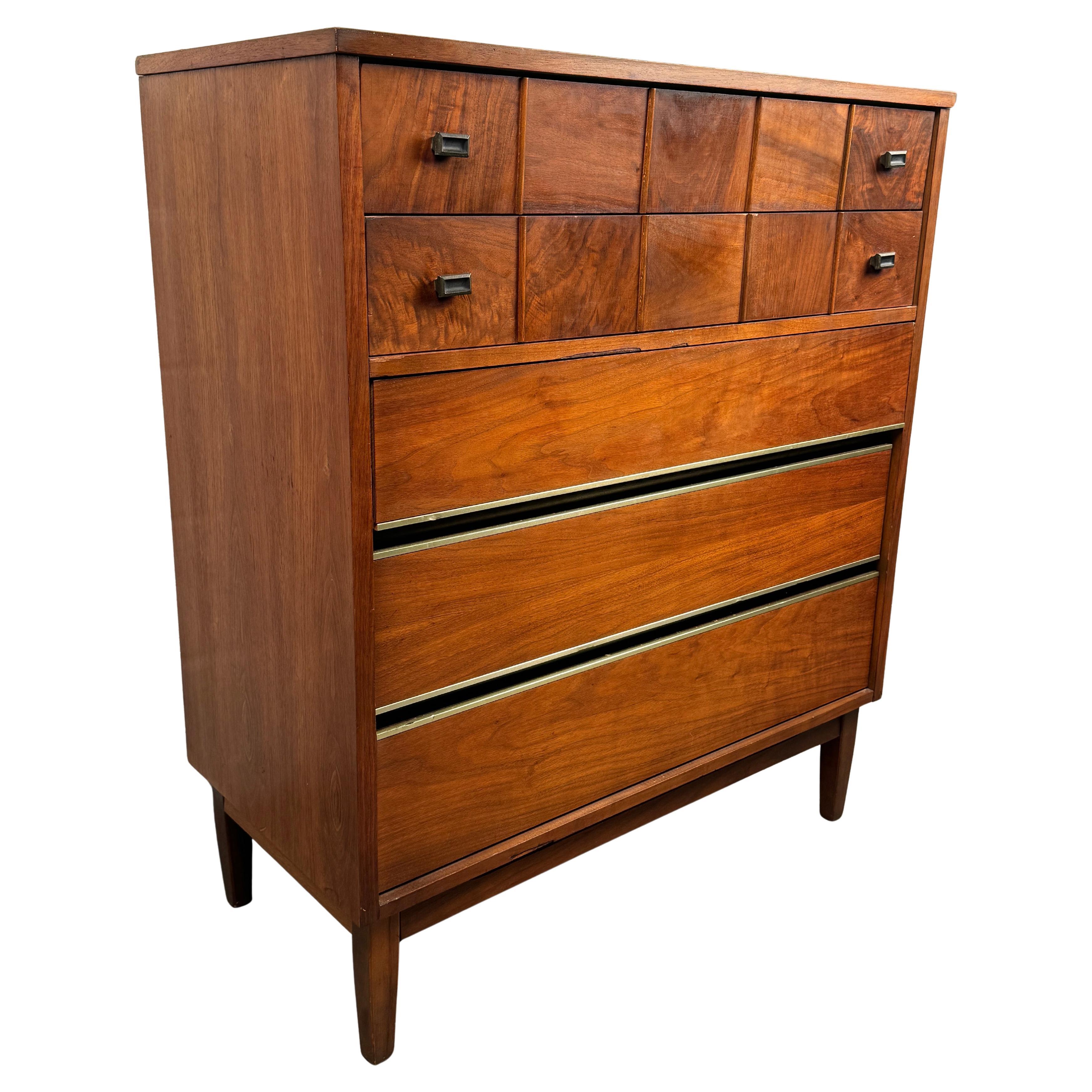 Vintage Walnut Burl Highboy Dresser For Sale