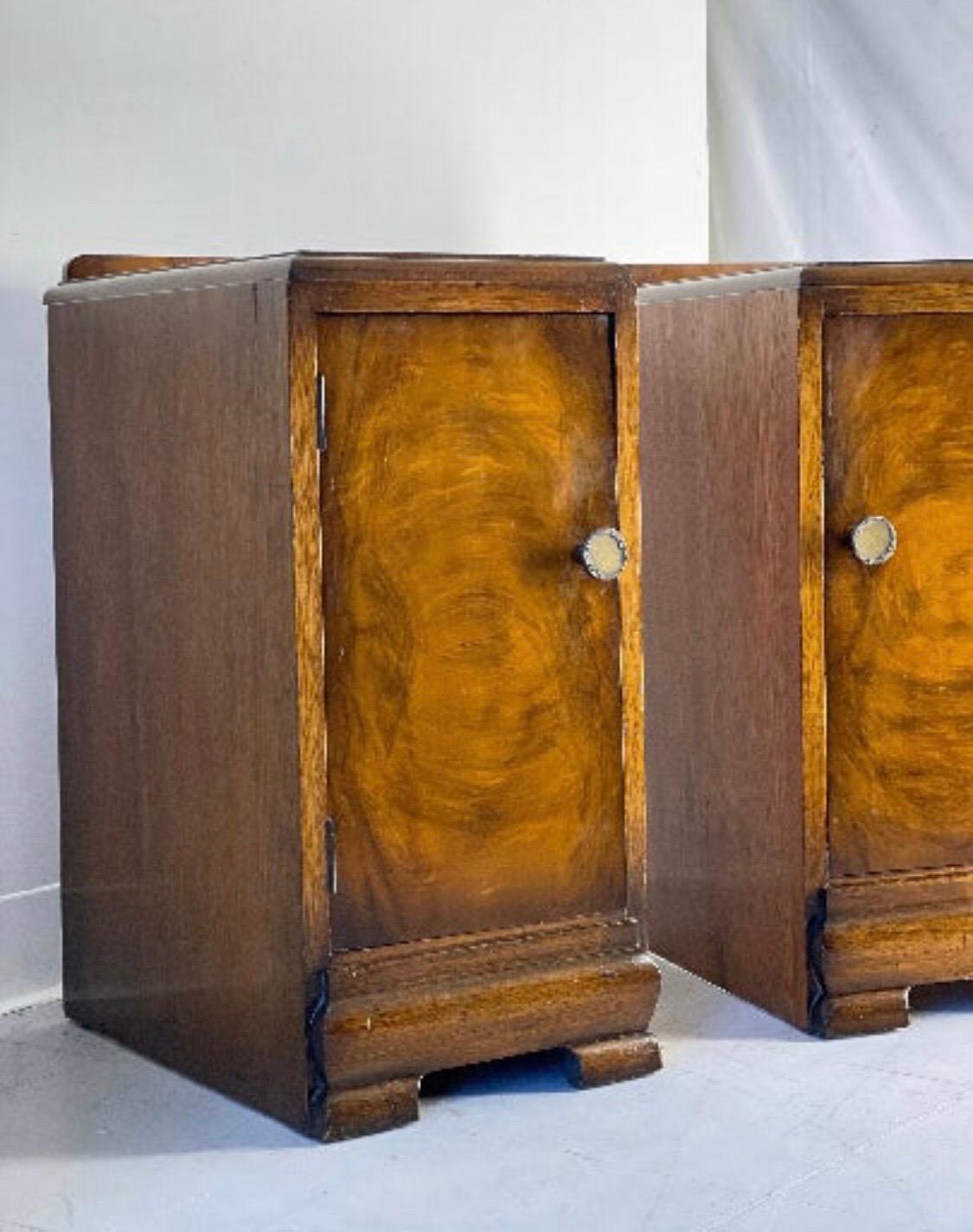 Art Deco Vintage Walnut Burl Wood End Table Set For Sale