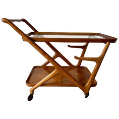 Chariot guéridon vintage en noyer Cesare Lacca pour Cassina