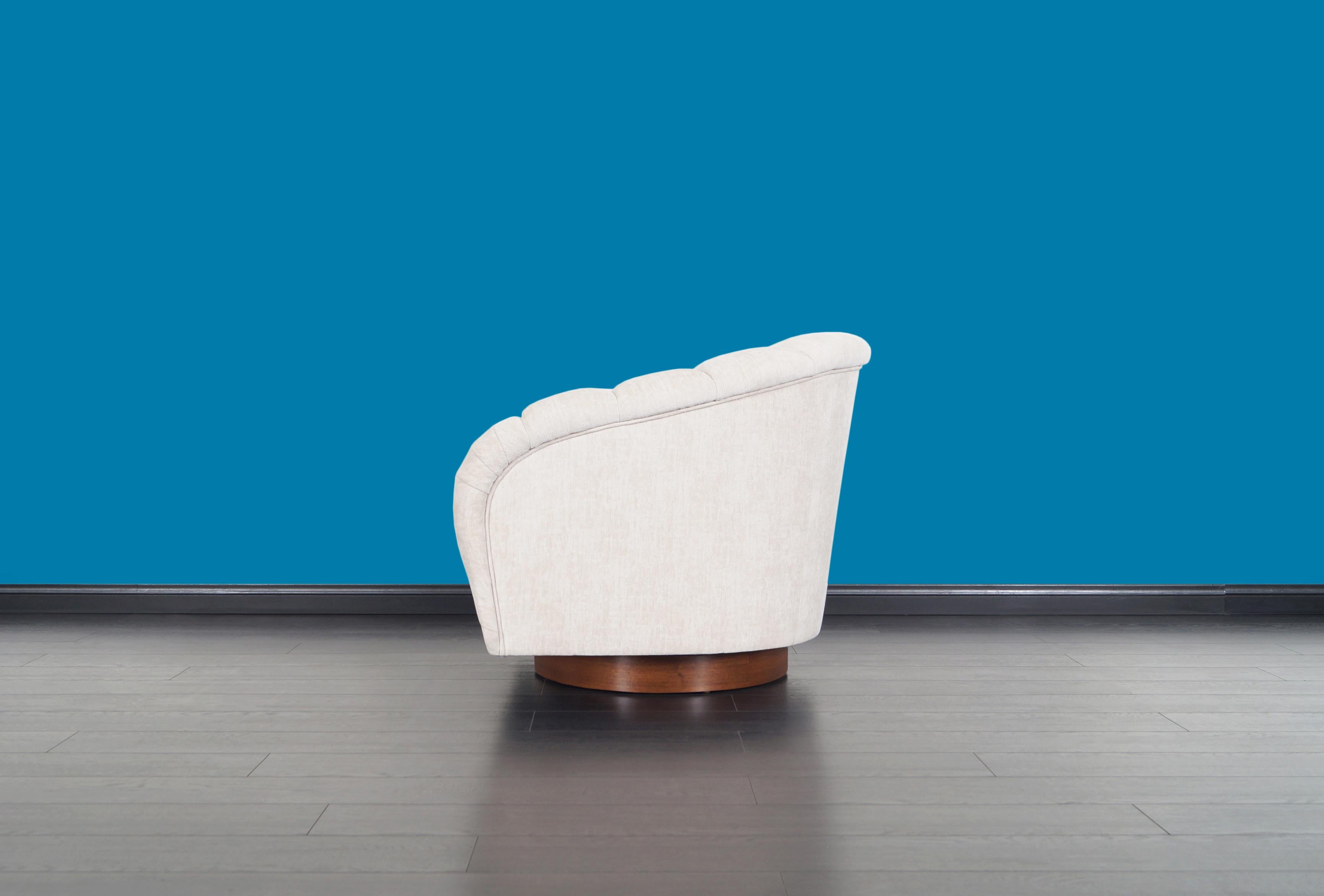 Vintage Walnut Channel Back Swivel Lounge Chairs By Milo Baughman Channel Back Swivel Lounge Chairs