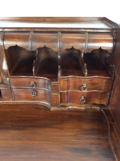 Vintage Walnut Chippendale Style Open Writing Desk with Brass Hardware
