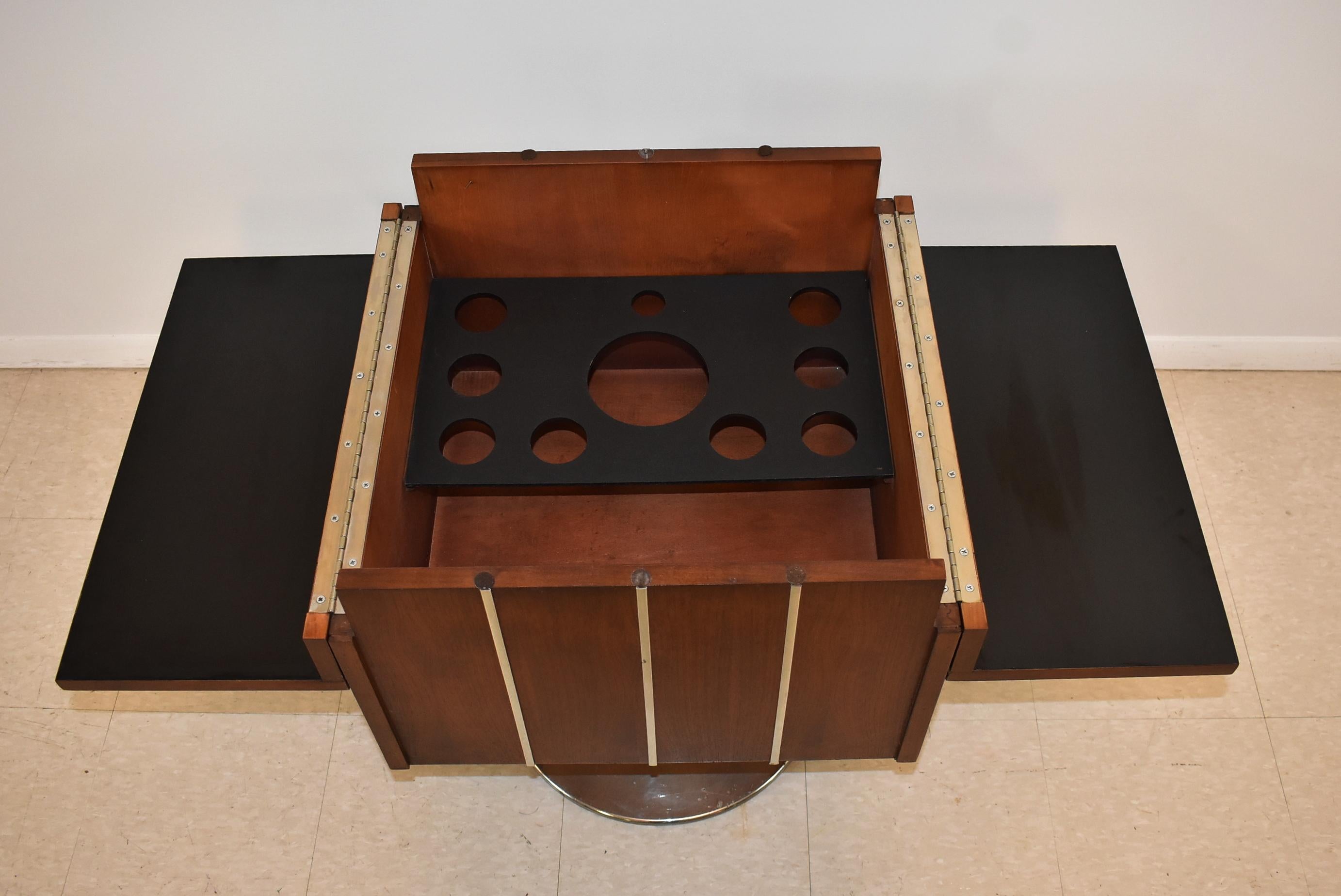 Moorish Vintage Walnut and Chrome Revolving Folding Bar Cart by Lane Furniture